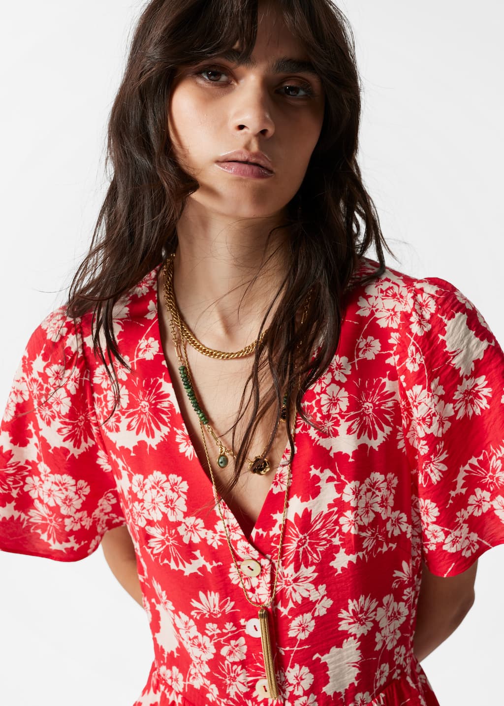 Vestido midi con mangas abullonadas - Estampado negro - Lookbook