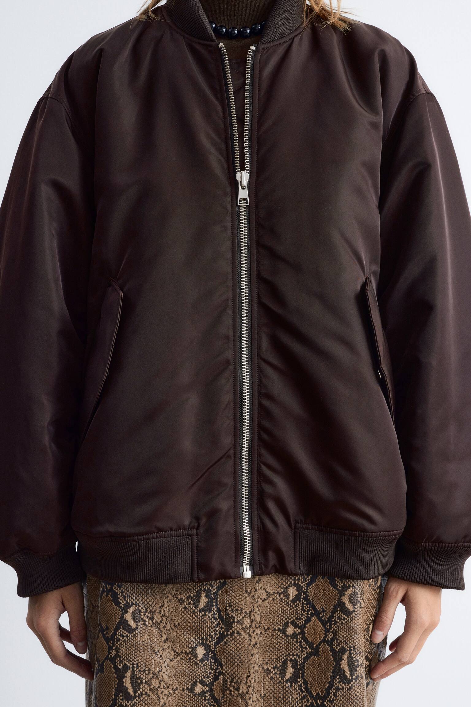 Long Bomber Jacket - Tmavě hnědá/Khaki zelená/Khaki Green - 9