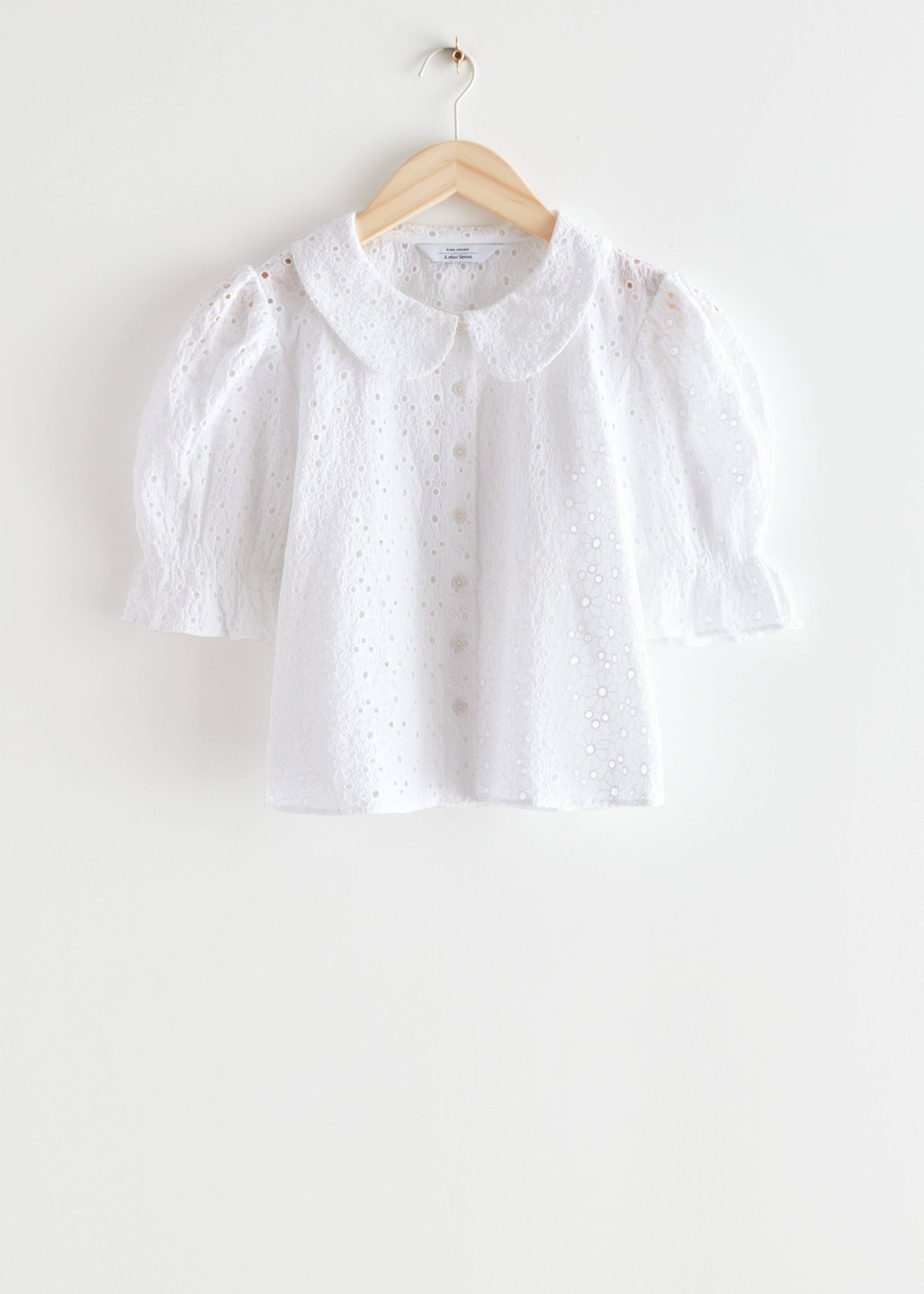 Collared Puff Sleeve Blouse - Light Blue - Natura morta