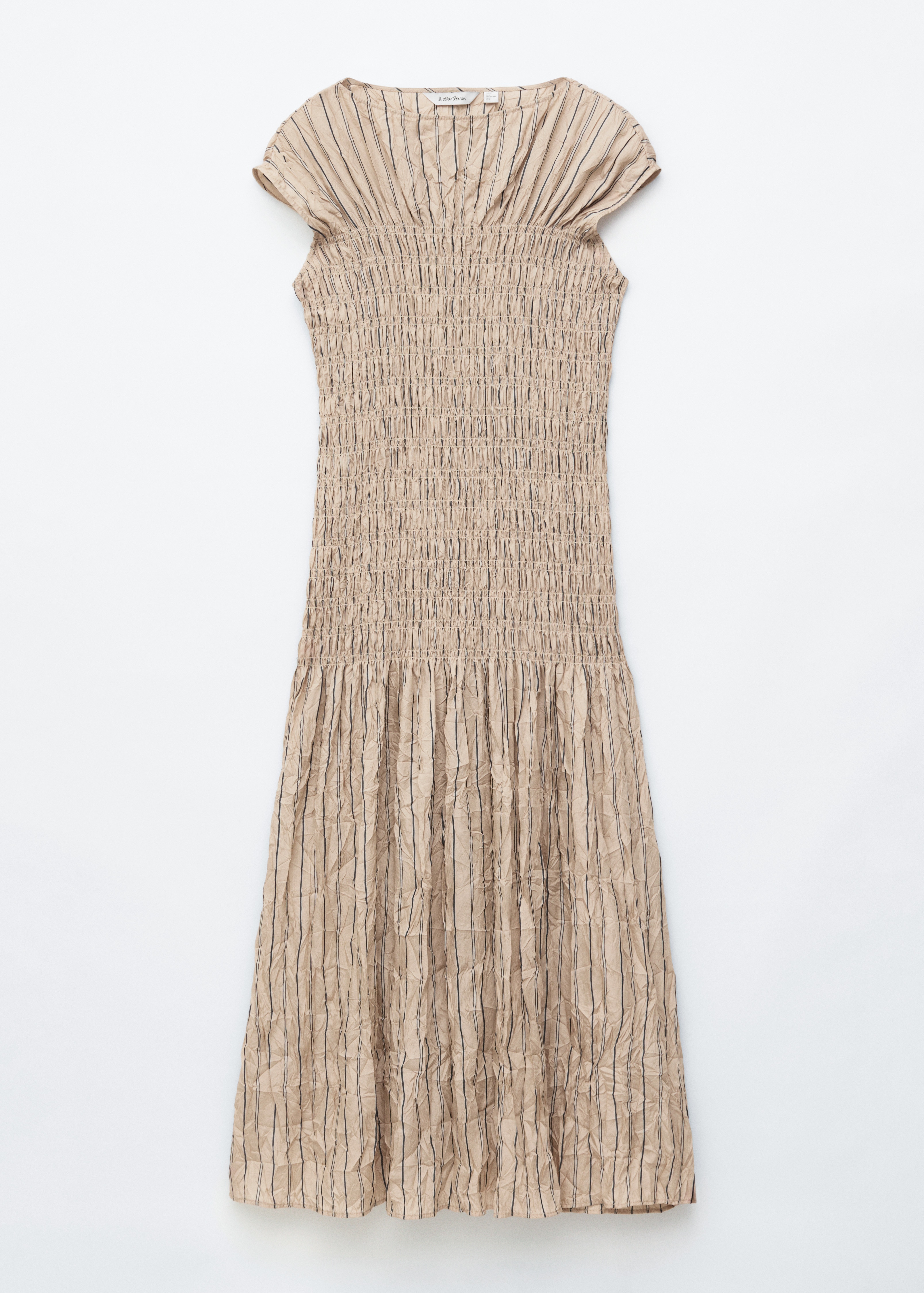 Maxivestido fruncido con nido de abeja - Beige/Rayas/Mostaza