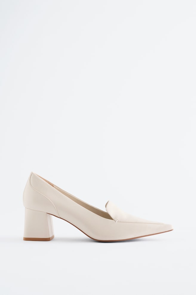 Leather Loafer Pumps - Cream/Black - 1