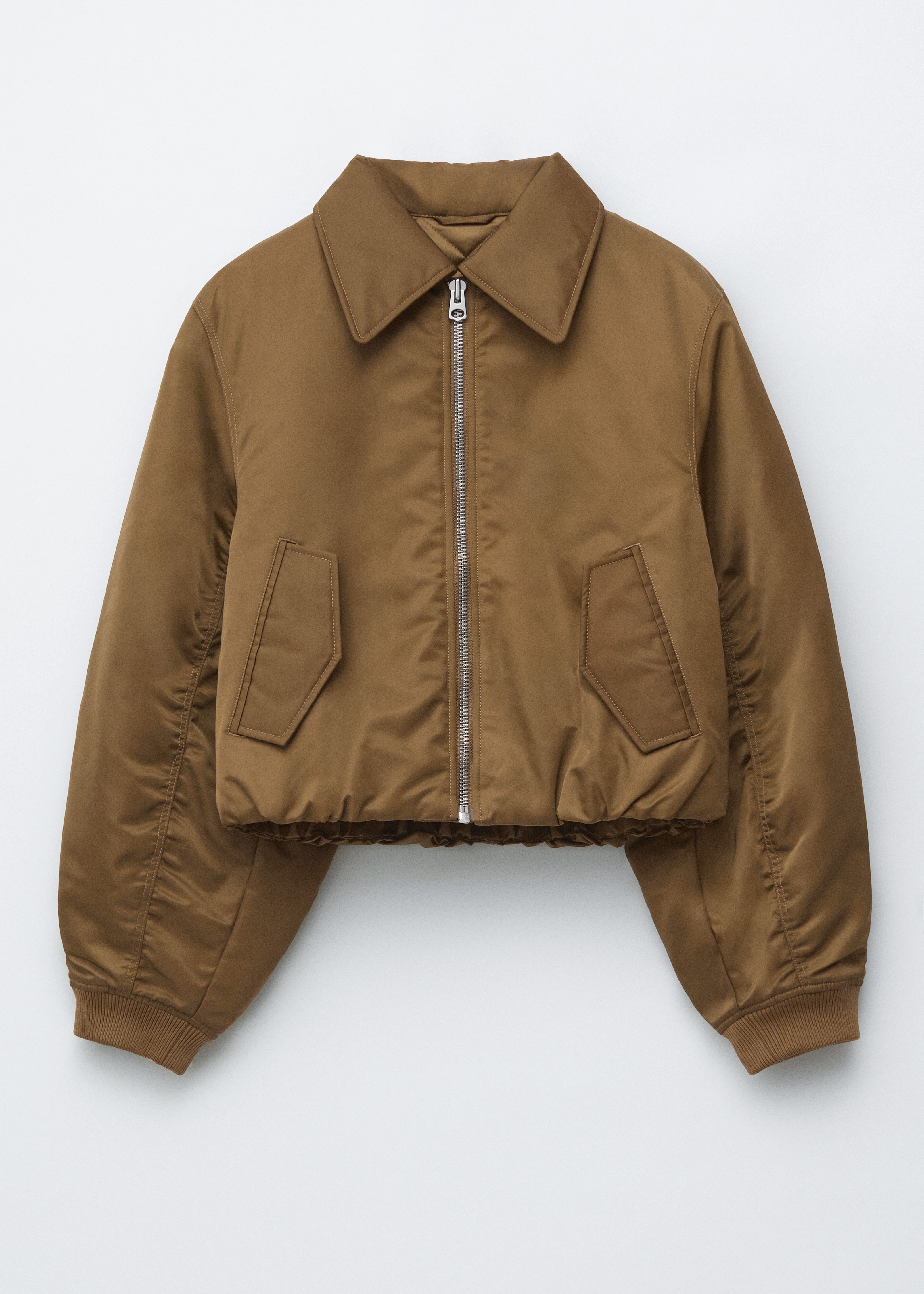 Cropped Bomber Jacket - Khaki Brown
