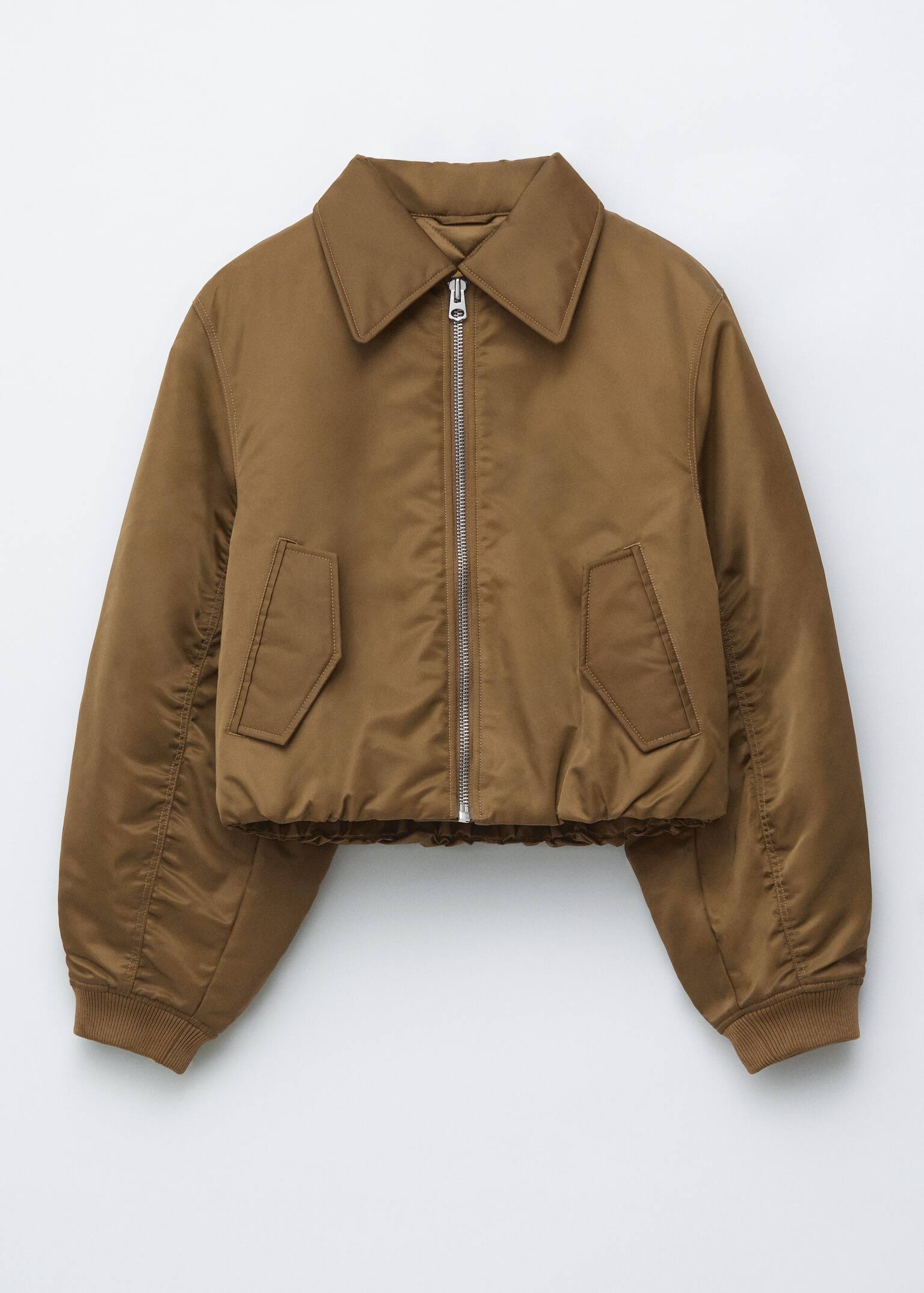 Cropped Bomber Jacket - Khaki Brown/Dark Brown - 2