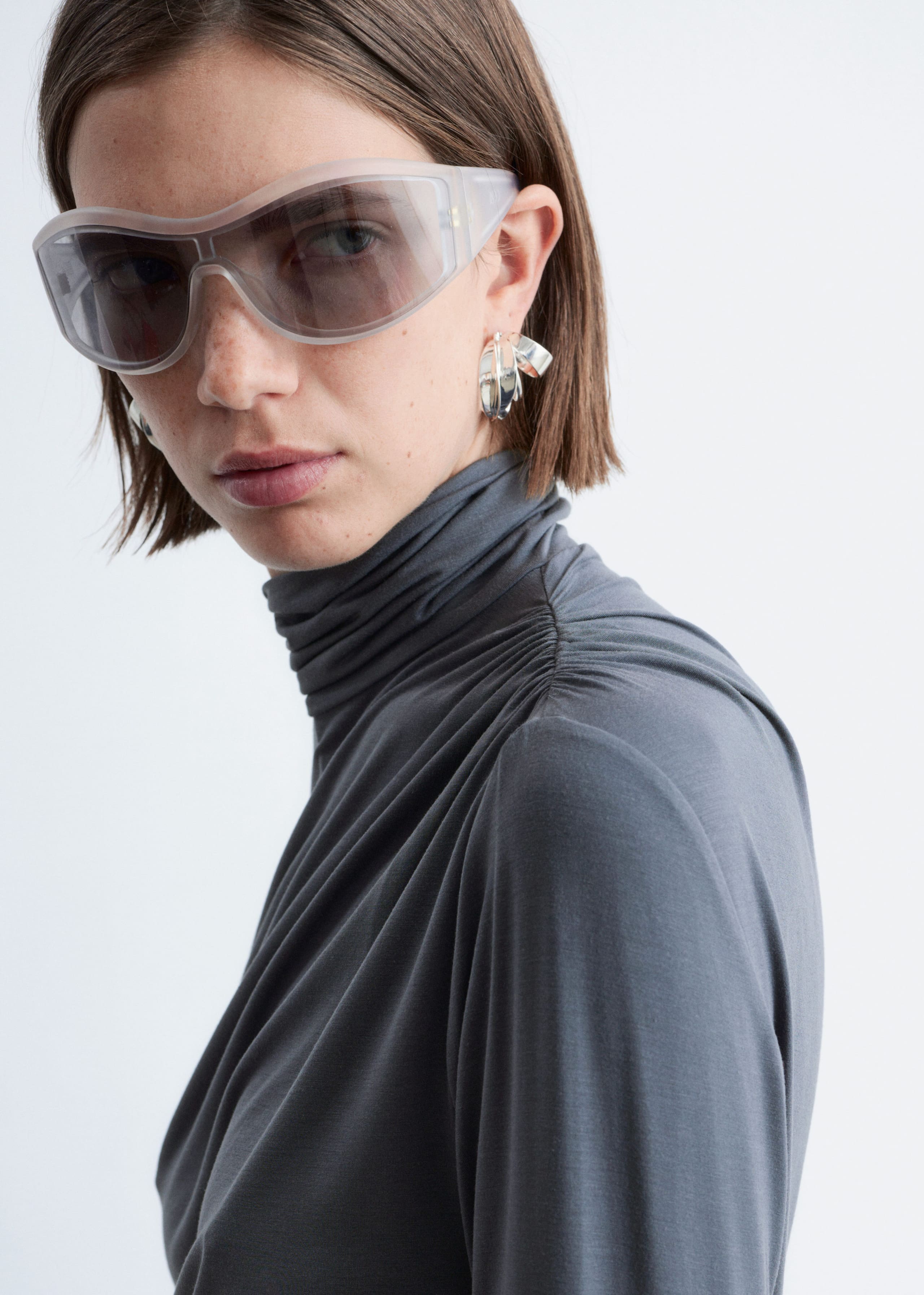 Draped Turtleneck Top - Red - Lookbook