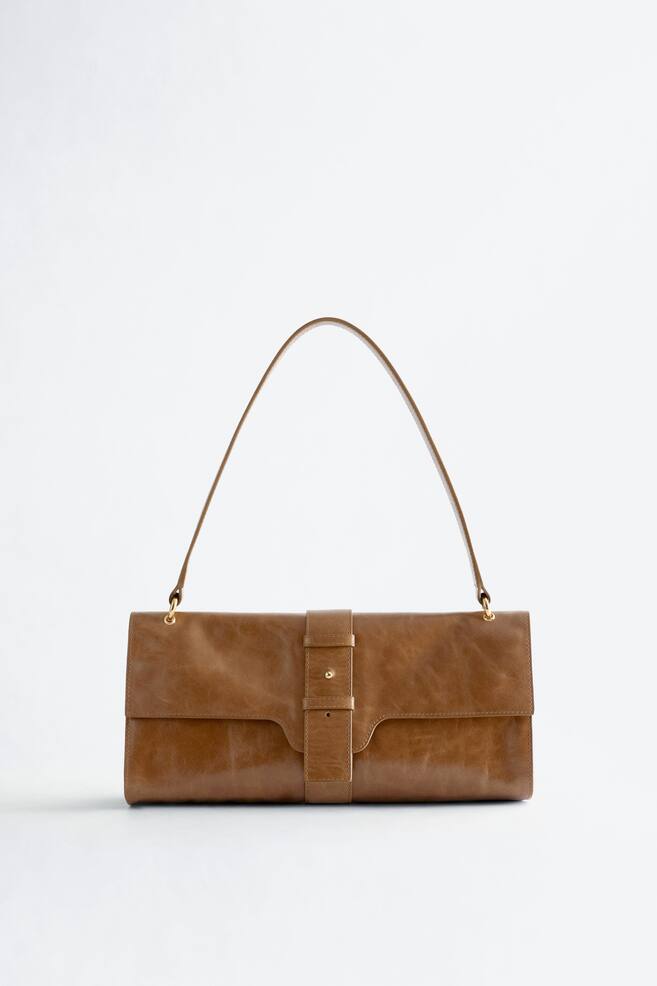 Schultertasche aus Leder - Braun/Hellblau - 1