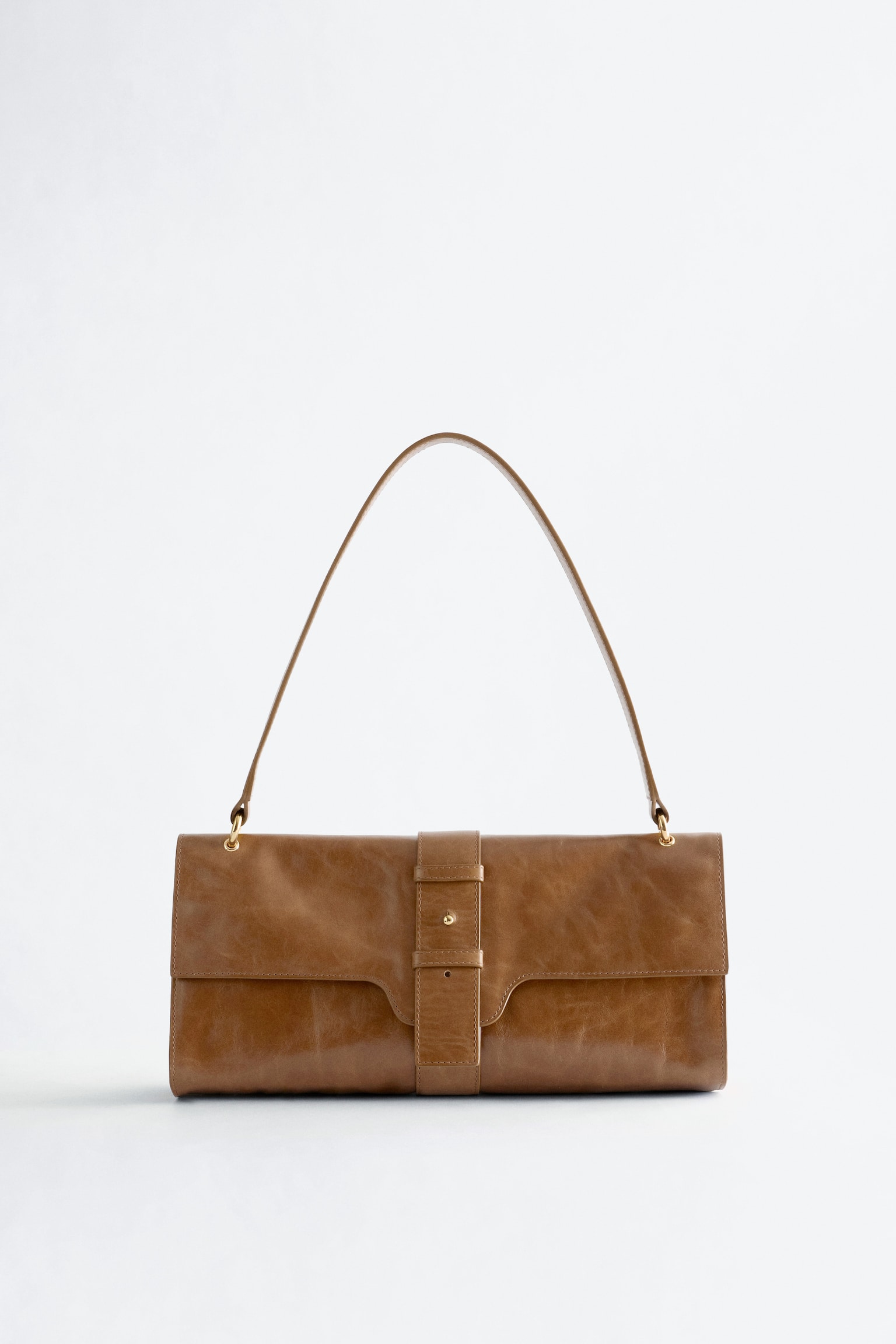 Bolsa de ombro em pele - Castanho/Azul claro - 1