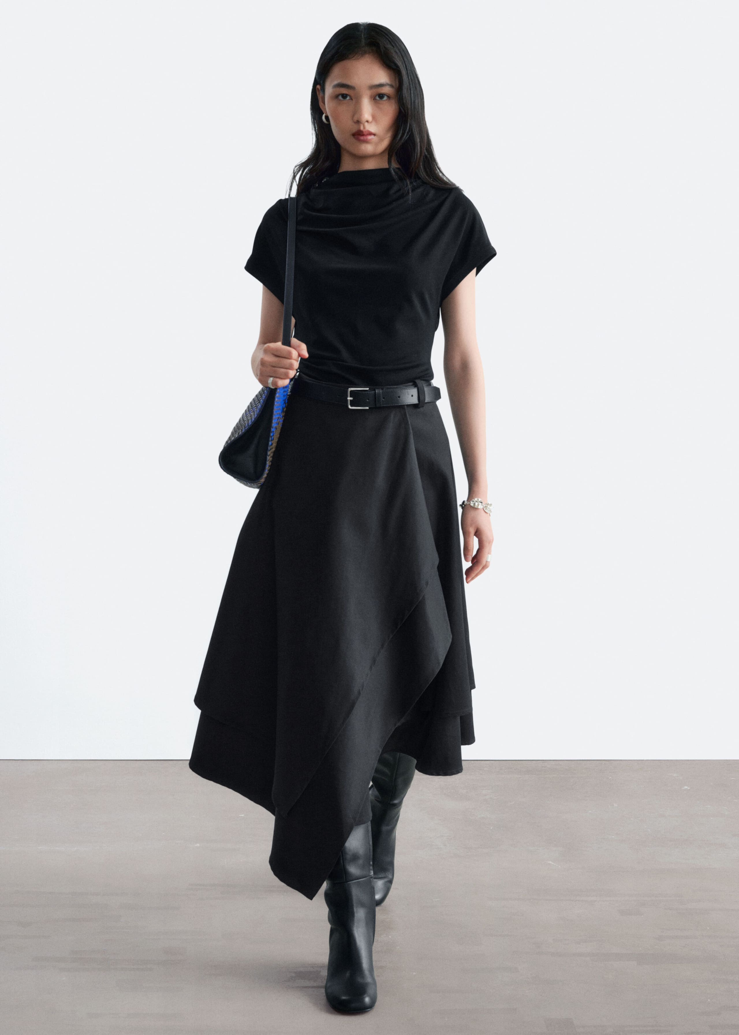 Draped Cowl-Neck Top - Black - Lookbook