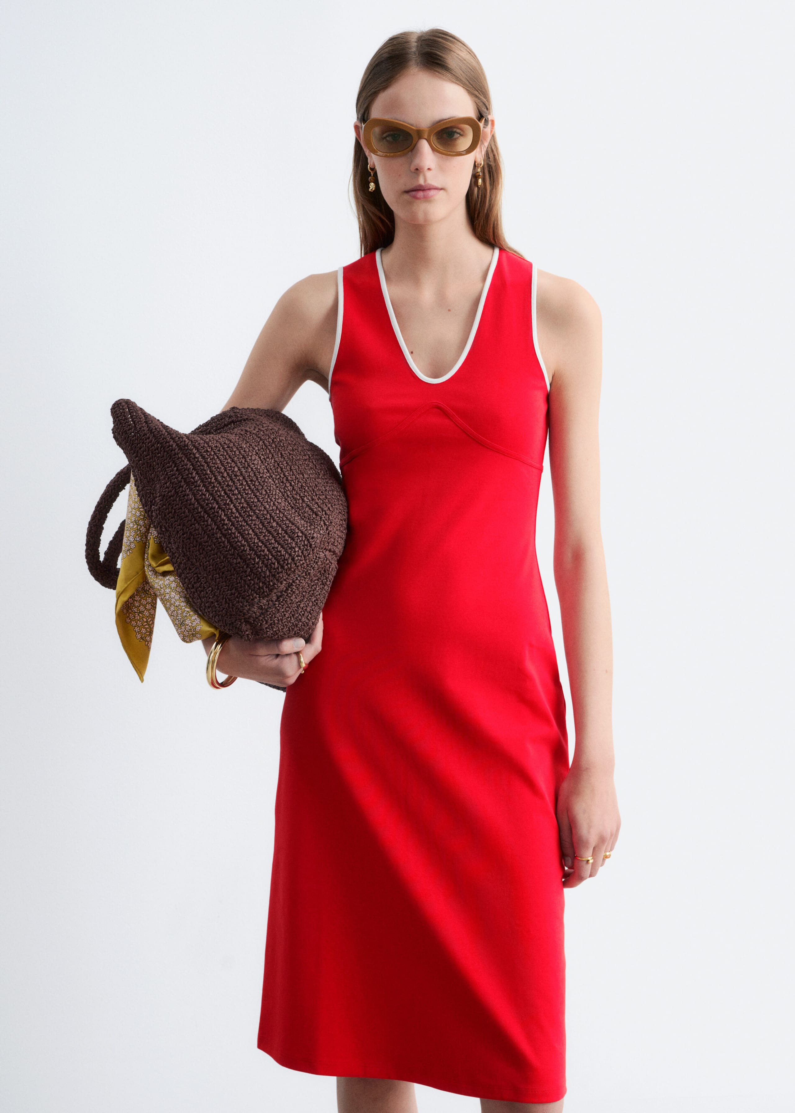 U-Neck Midi Dress - Red - Lookbook
