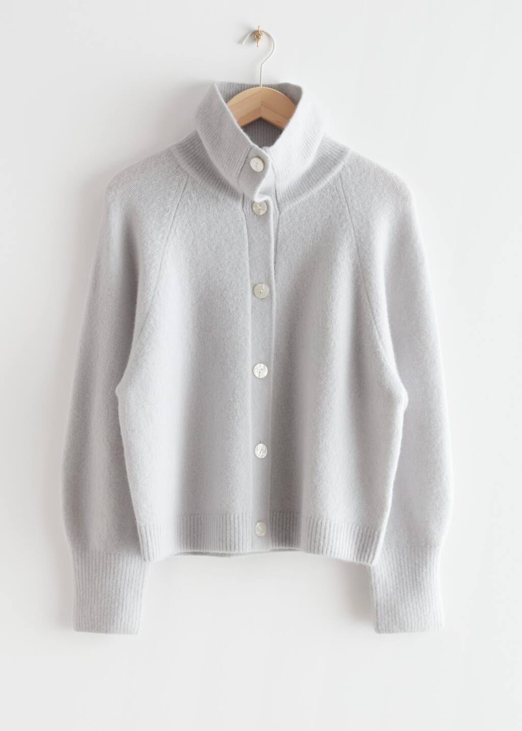 Boxy High Neck Cardigan - Light Grey - Still Life