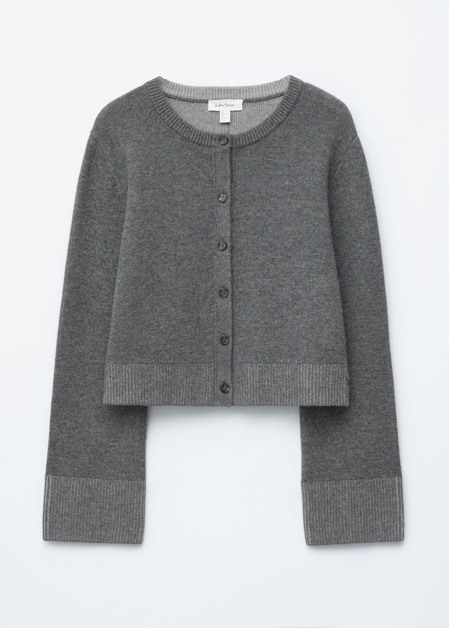 Croppad boxig cardigan - Mörkgrå/Beige - 2