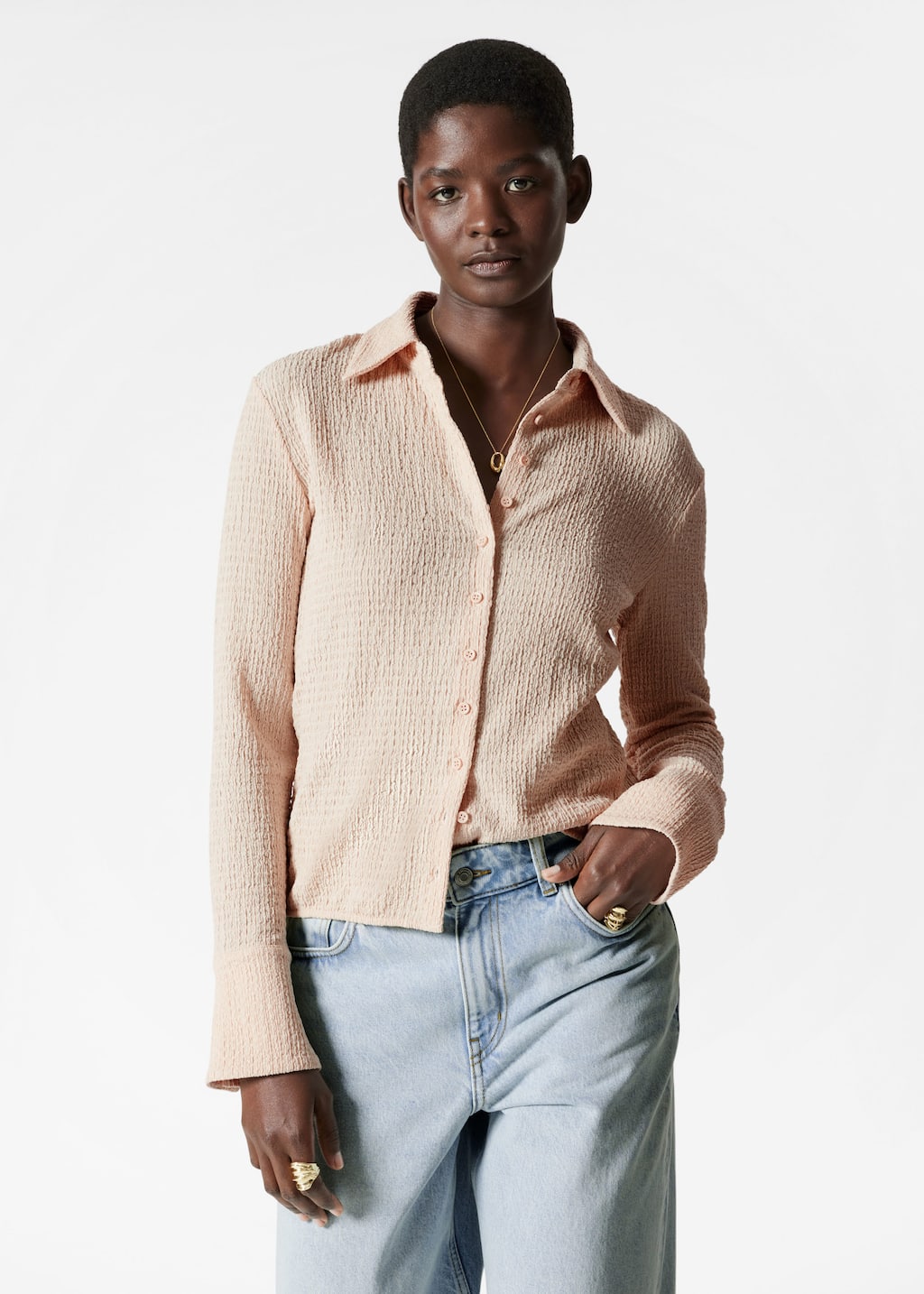 Textured Long-Sleeve Poloshirt - Beige - Lookbook