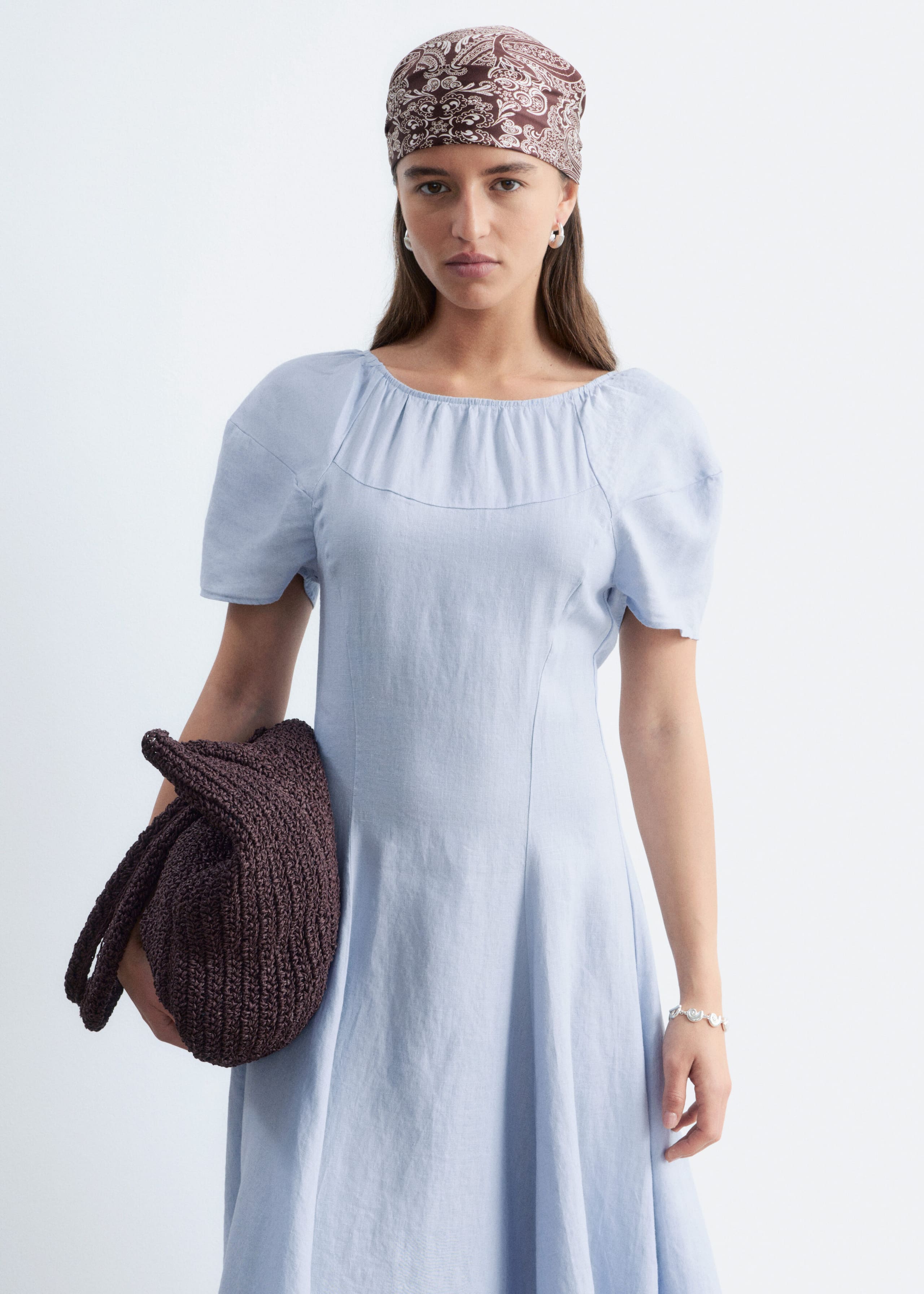 Image of Flared Linen Midi Dress