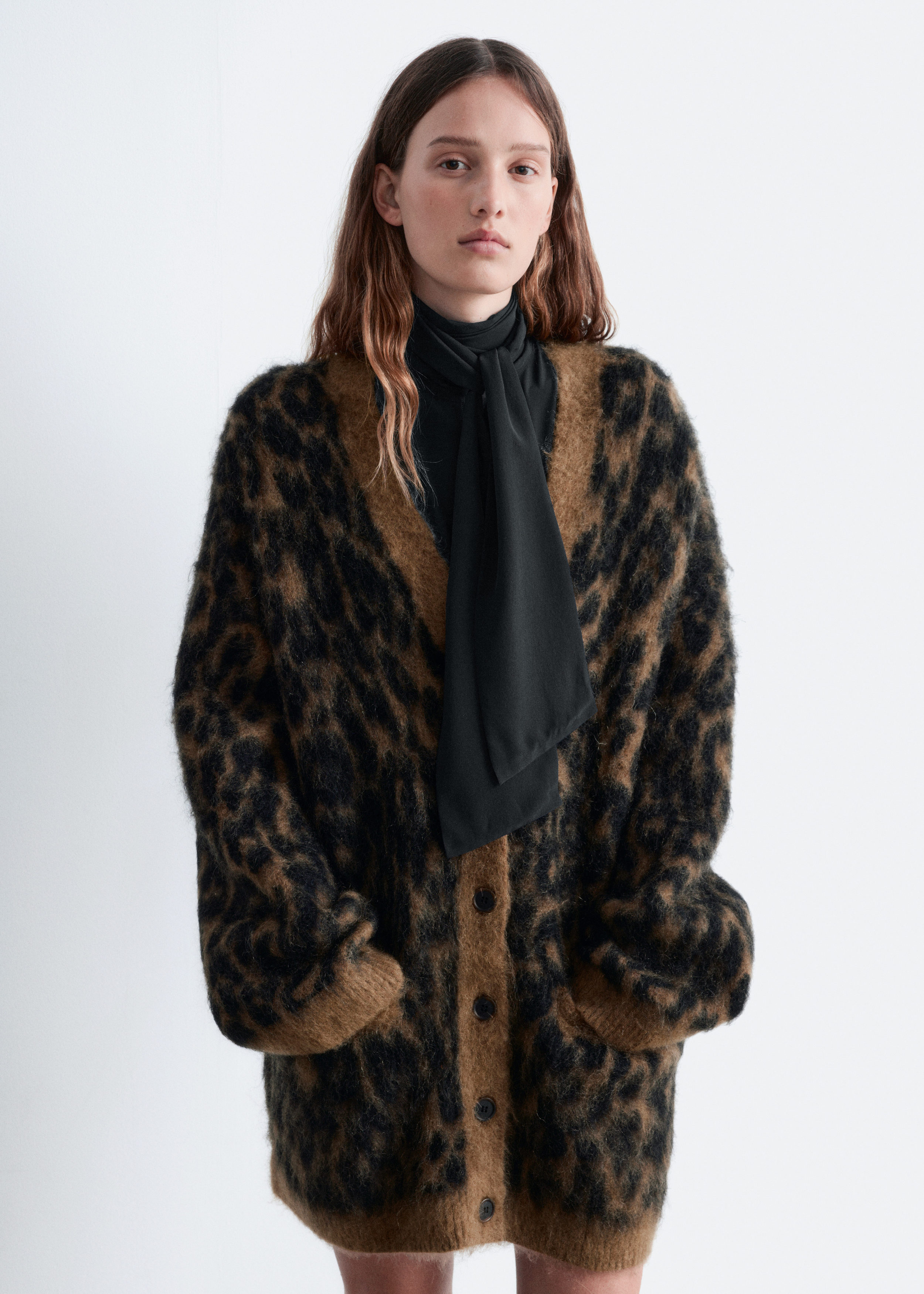 Oversized Mohair-Blend Cardigan - Brown Leopard Print - & Other