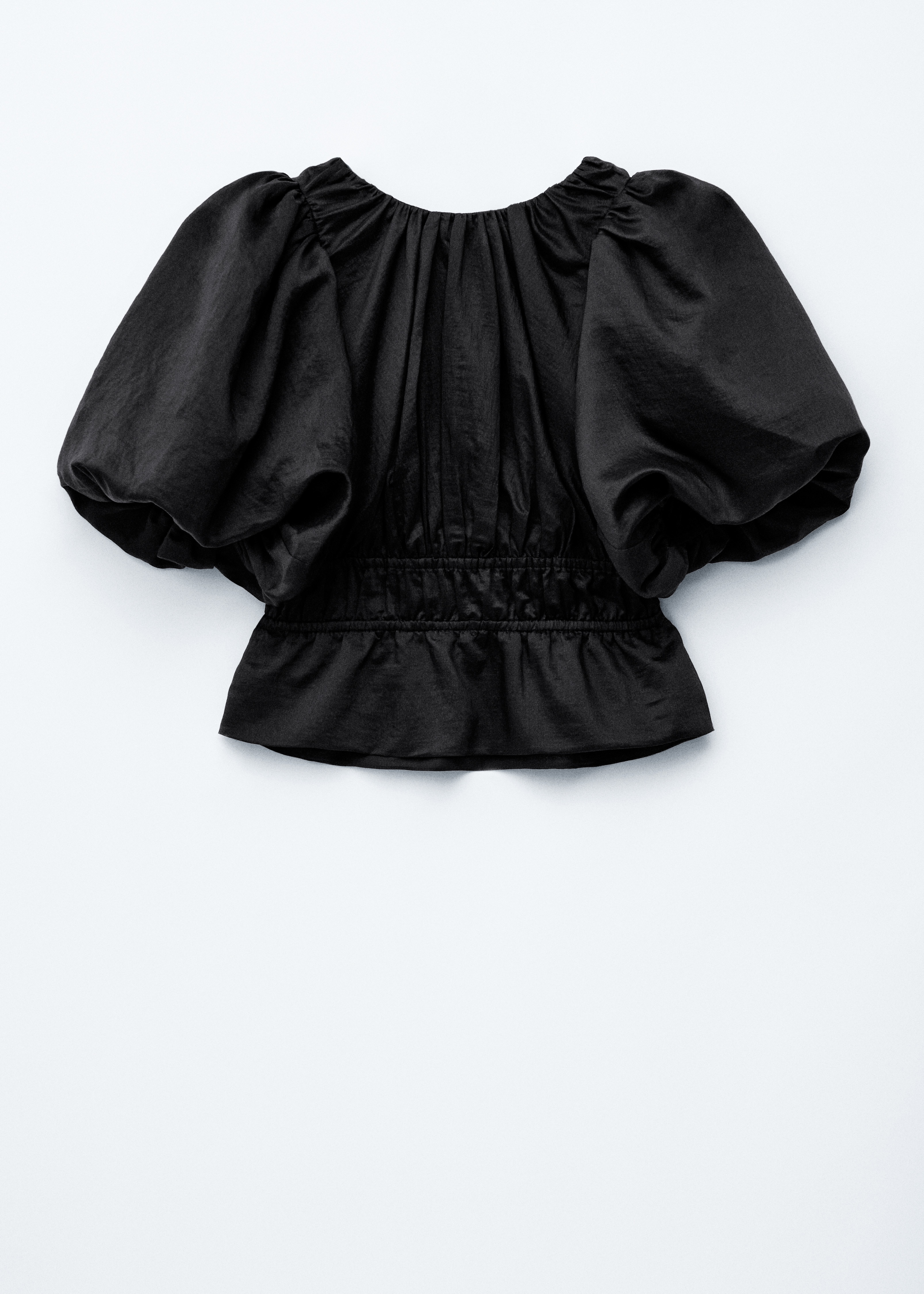 Peplum-Frill Puff-Sleeve Top - Black