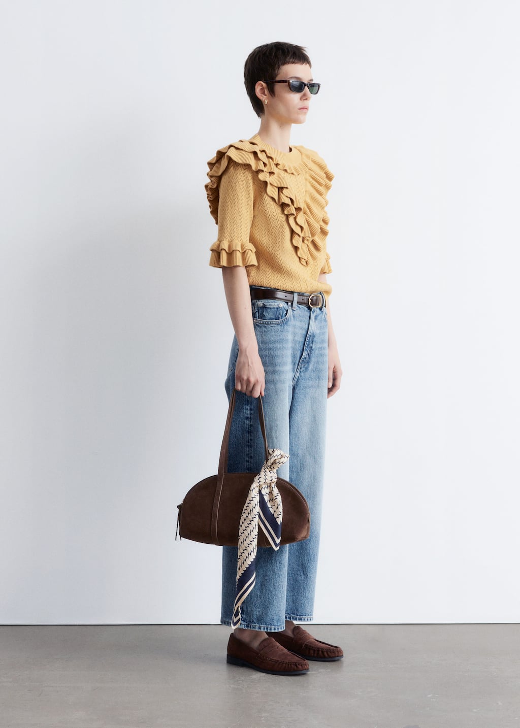 Image of Pointelle-Knit Ruffle Top