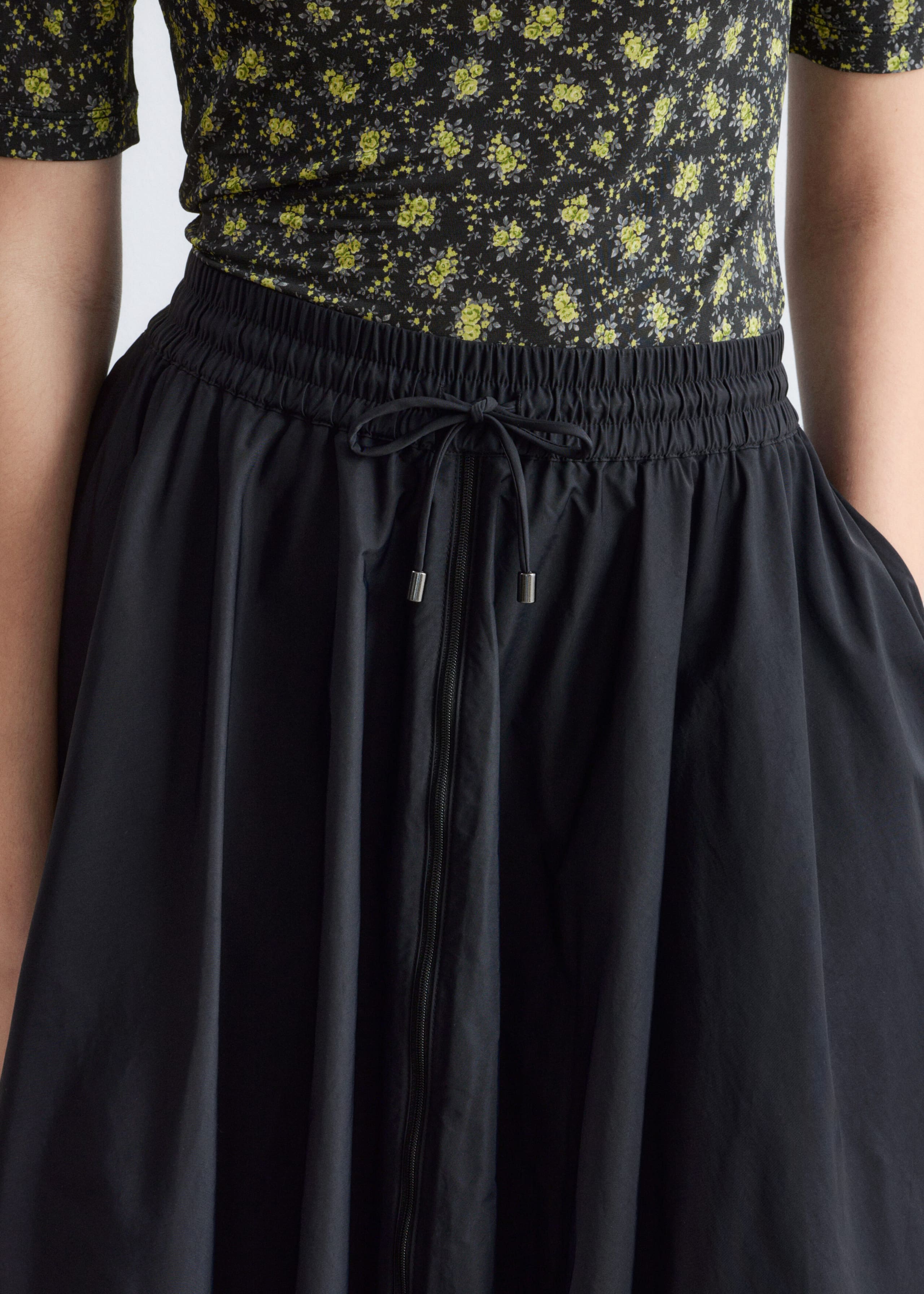 Image of Voluminous Drawstring Midi Skirt