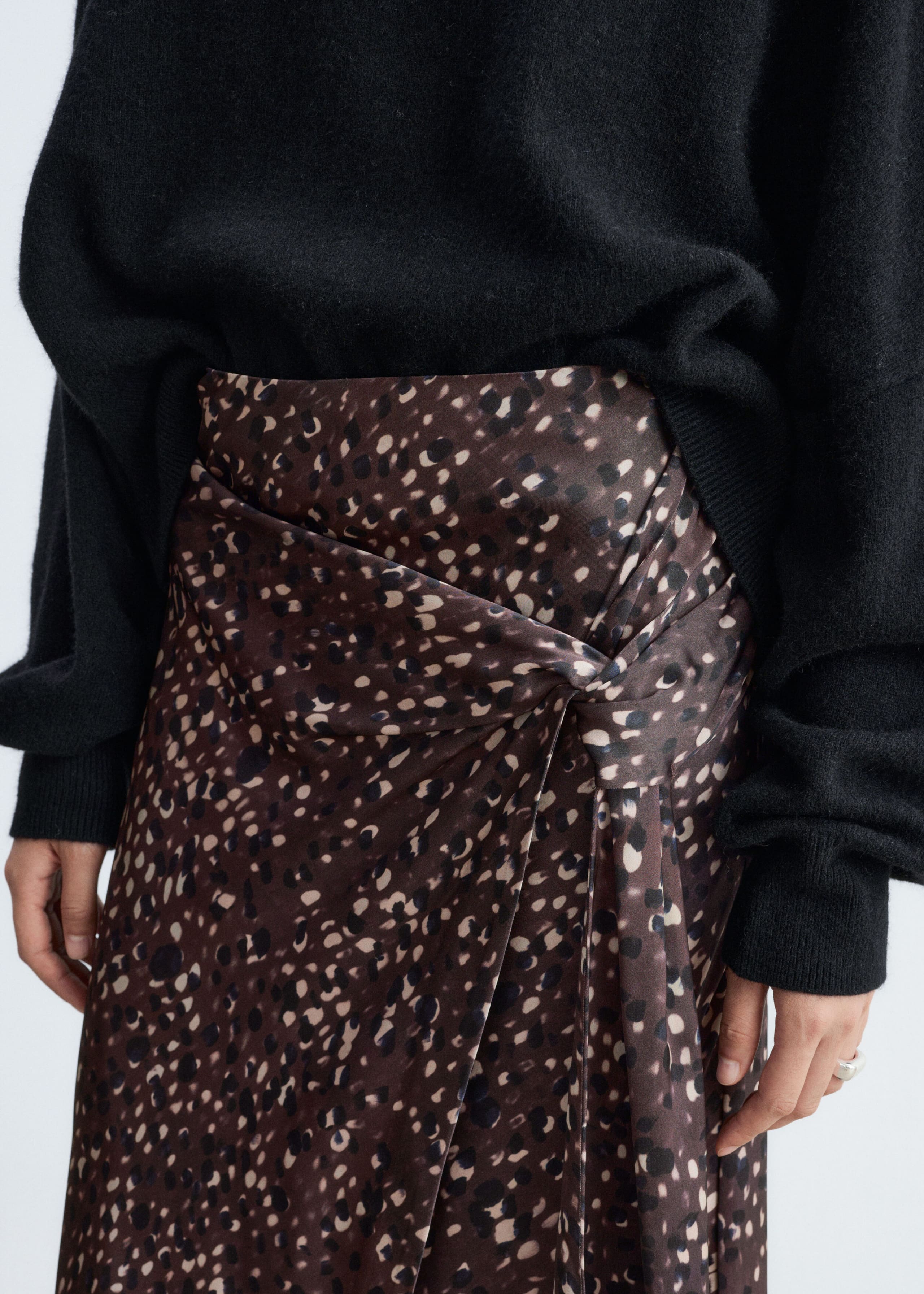 Draped Midi Skirt Dark Brown/Printed