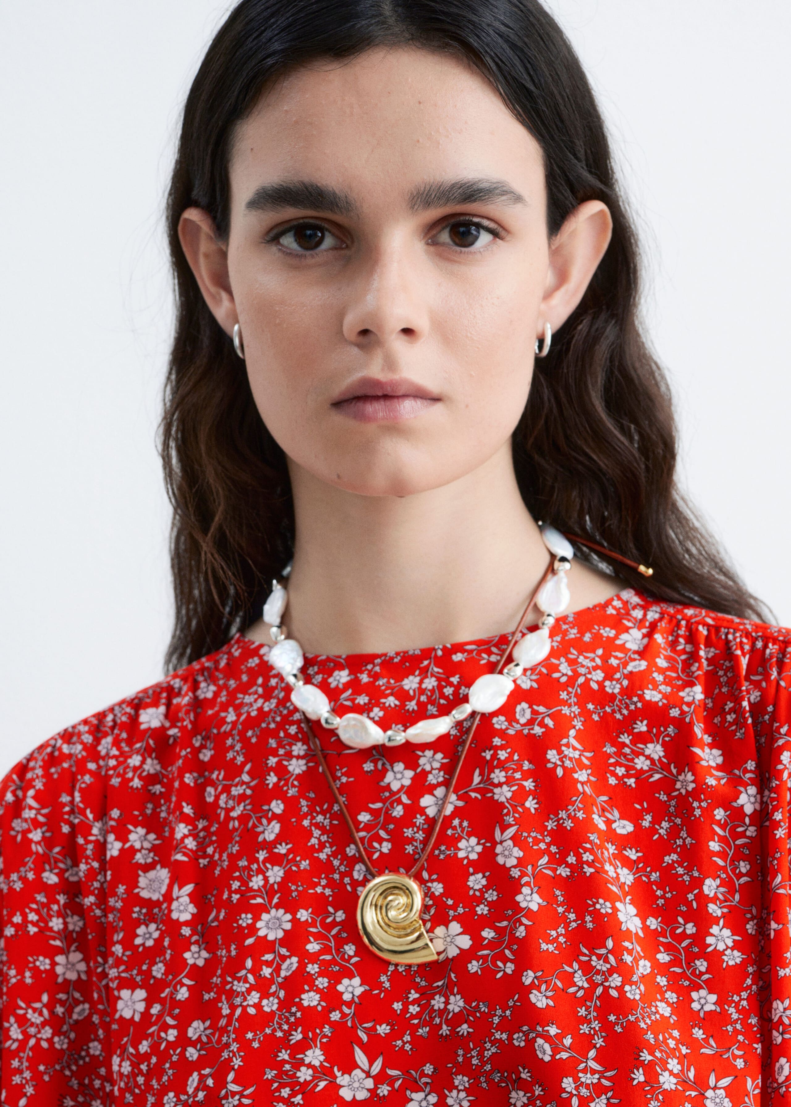 Gathered Crepe Blouse - Red/Floral - Lookbook