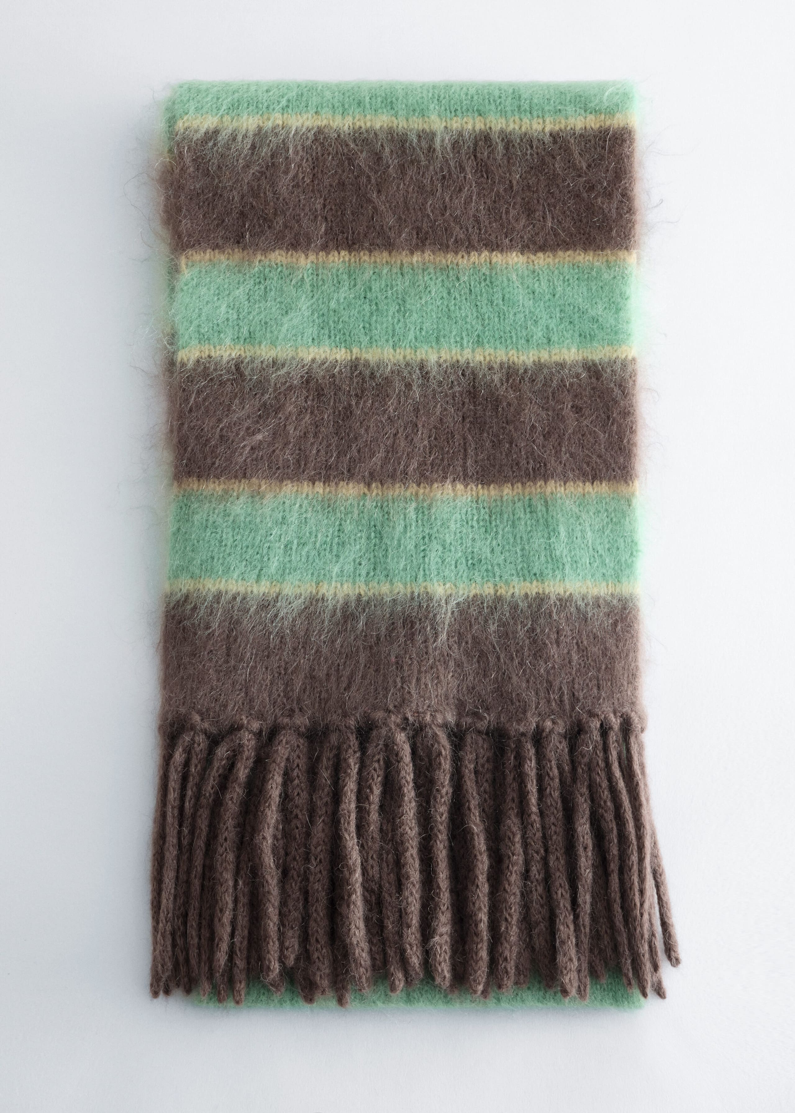 Mohair Wool Fringe Scarf - Green/Striped - Still Life