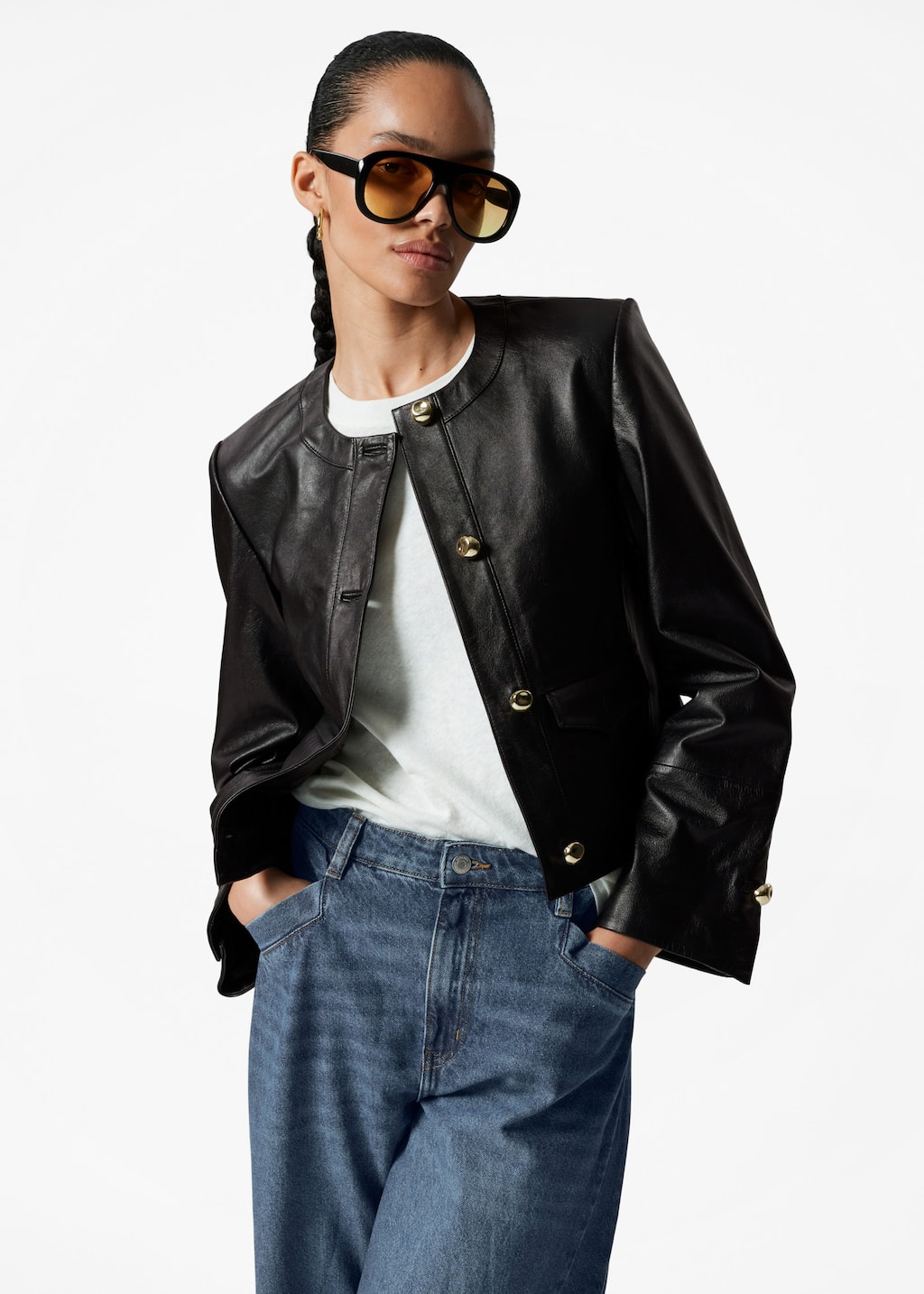 Masywne okulary przeciwsłoneczne pilotki – Czarny – Lookbook