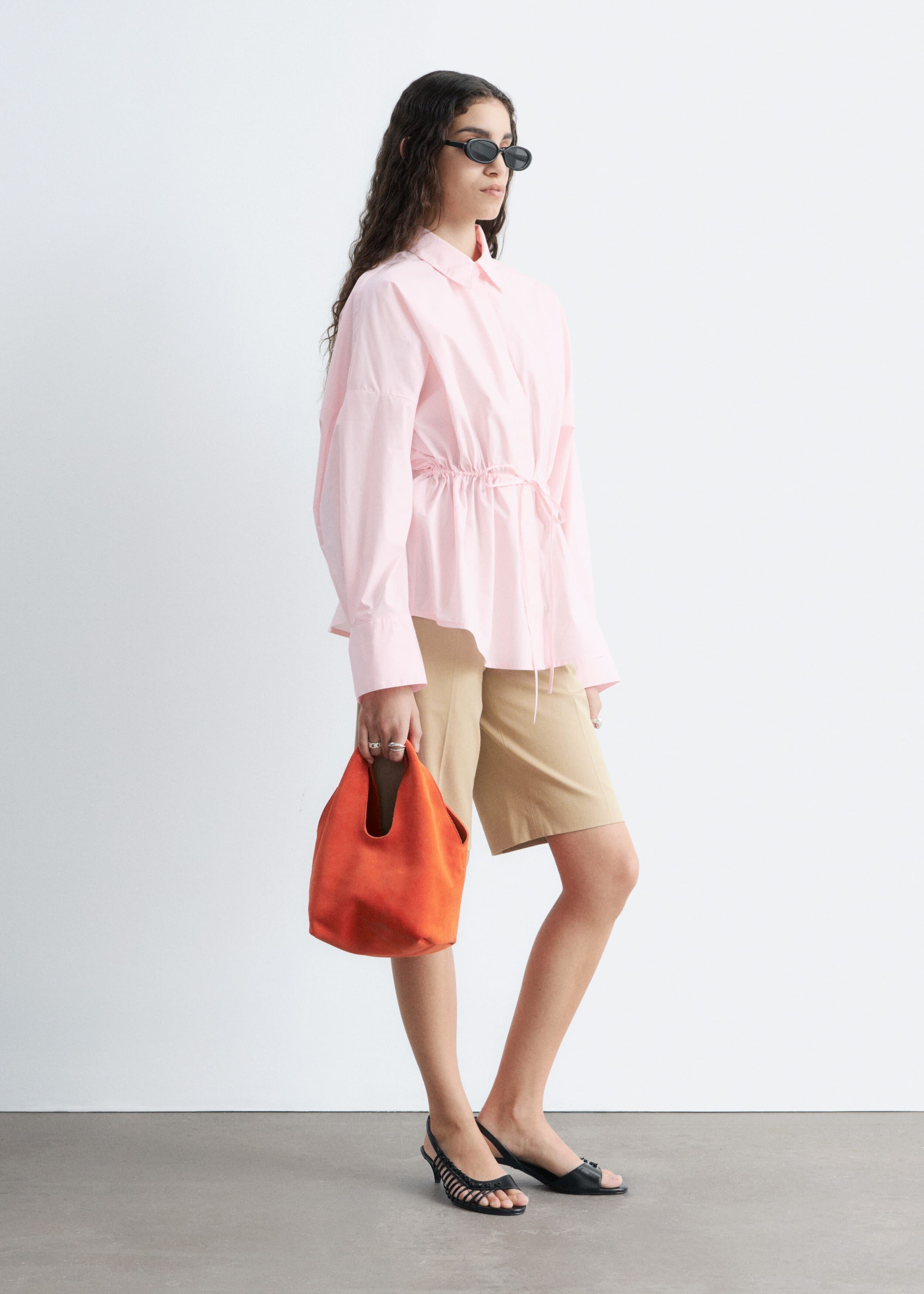 Image of Cotton Poplin Drawstring Shirt