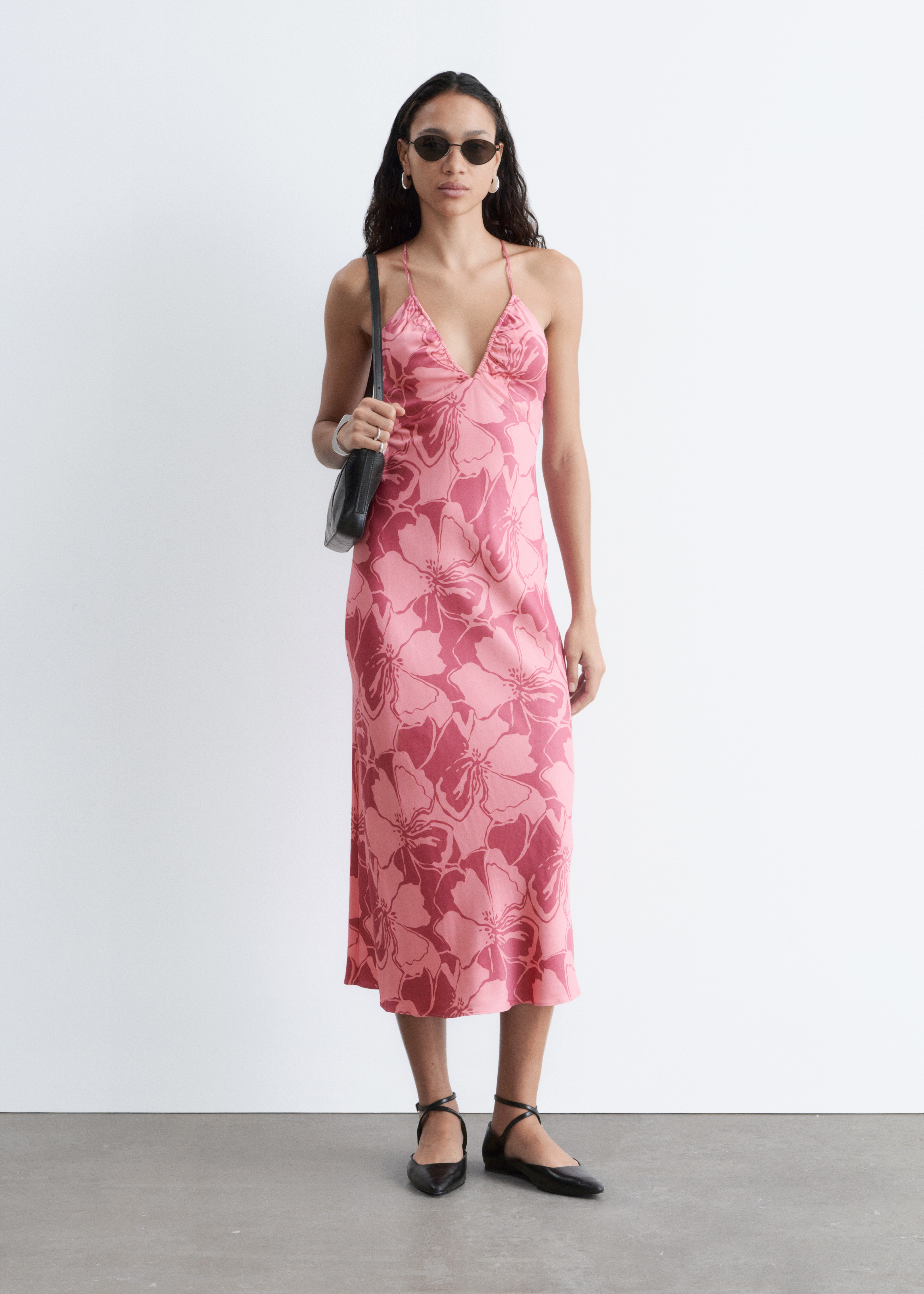Rochie midi din satin slip - Pink Floral/Albastru Deschis/Floral/Negru/Floral/Maro Închis/Buline/Galben/Model albastru