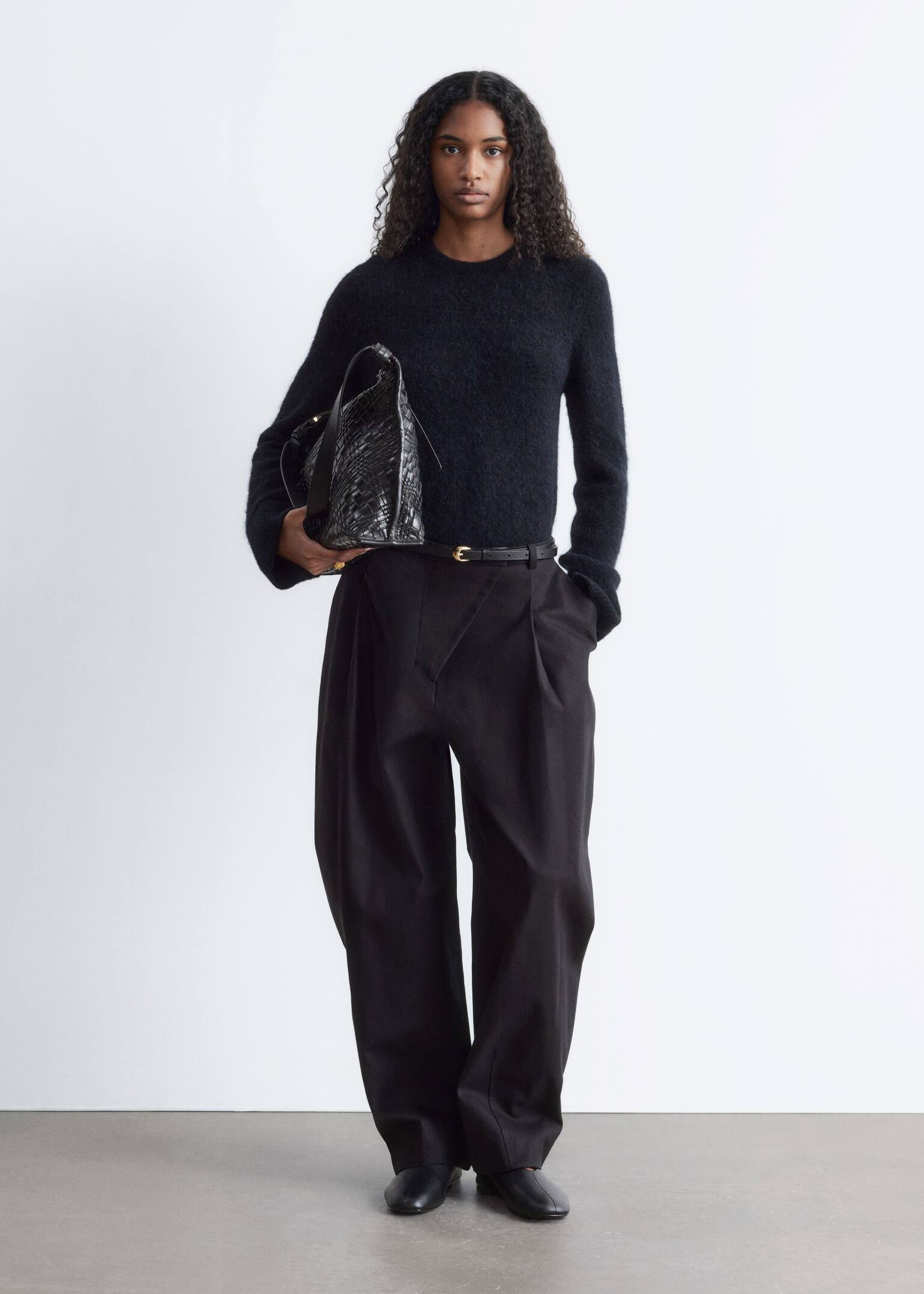 Slim-fit gebreide trui - Zwart/Lichtgeel - 1