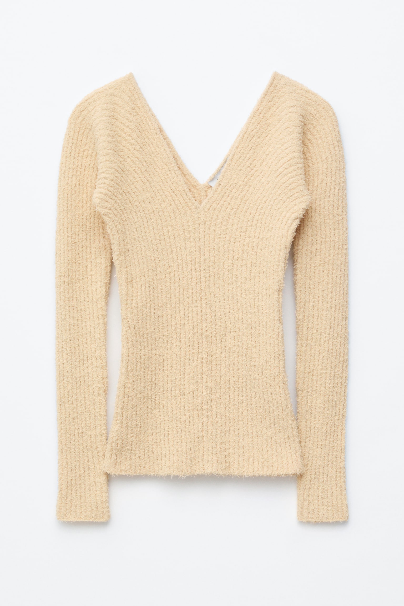 Maglia a coste con scollo a V - Giallo burro - 2