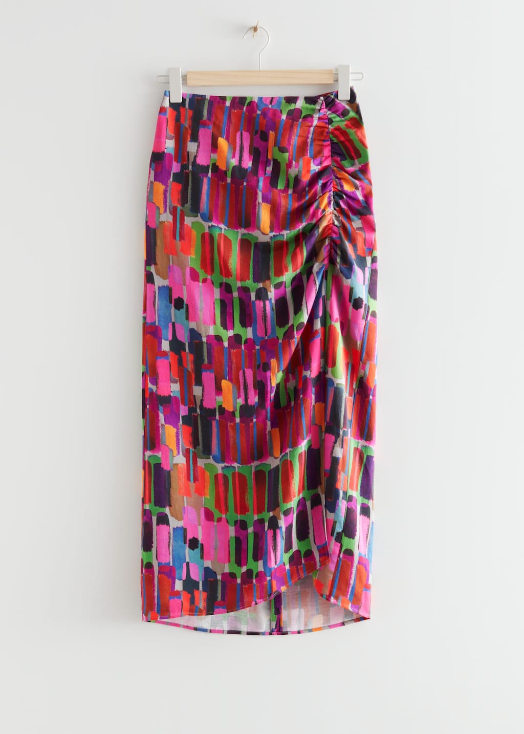 Printed Side Slit Midi Skirt - Pink/Purple/Red - Bodegón