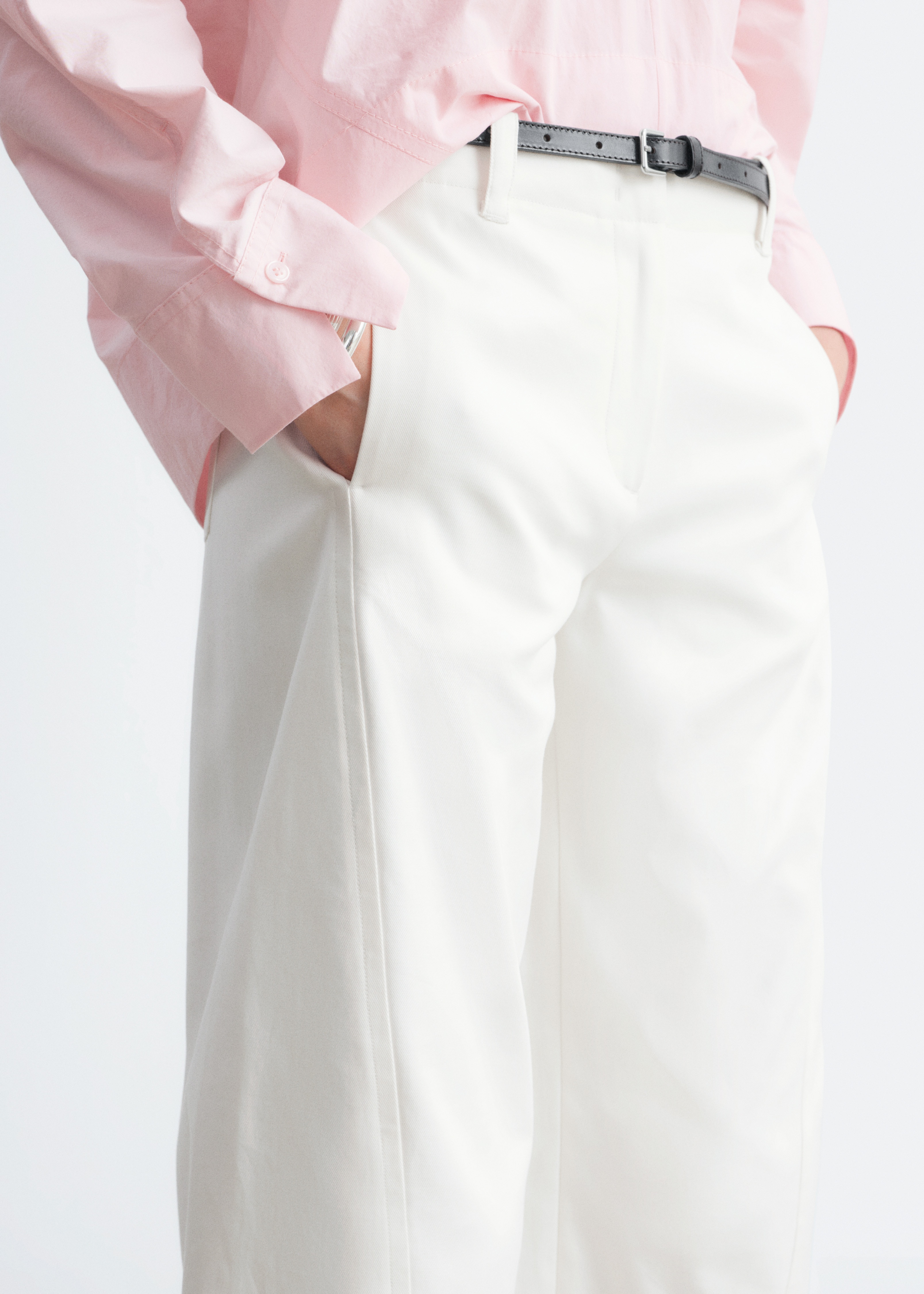 Barrel-Leg Cotton Twill Trousers