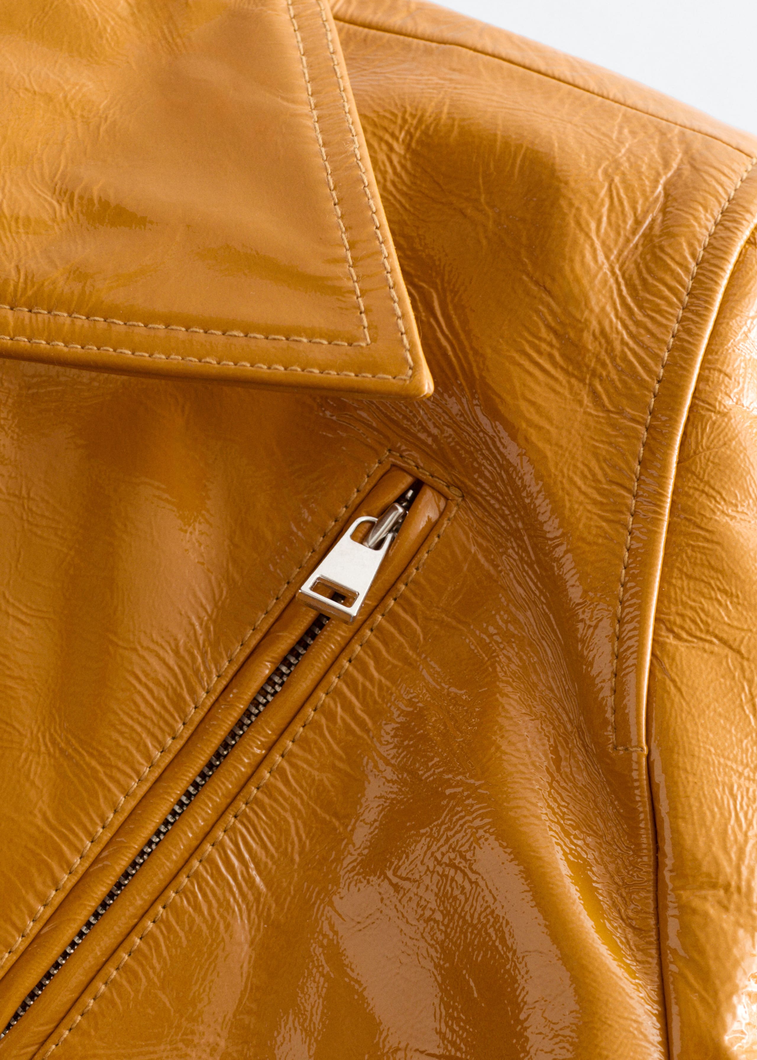 Patent Leather Biker Jacket - {{variantName}} - Descriptive Detail