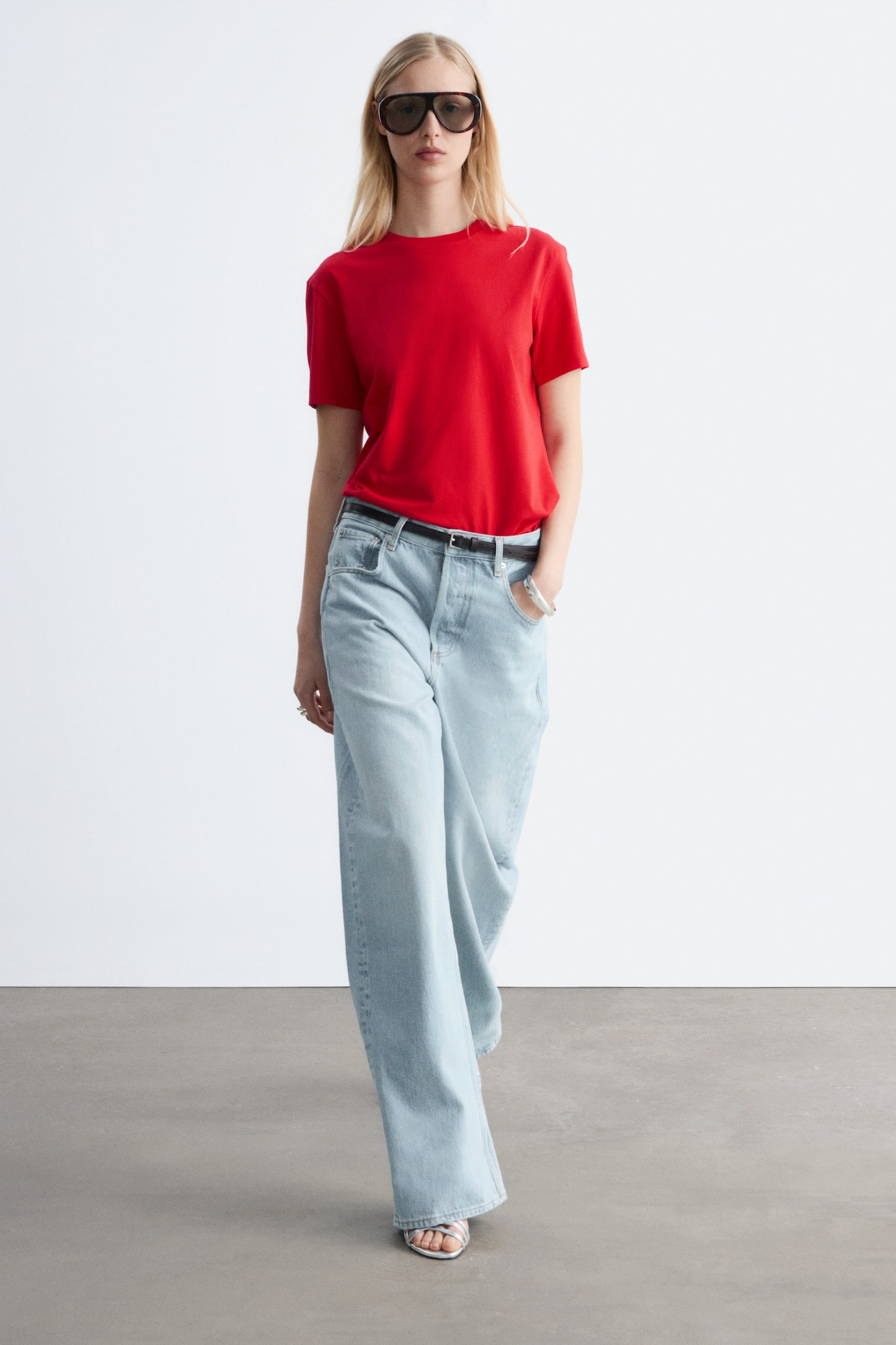 Tricou din bumbac cu guler rotund - Roșu/Alb/Albastru Deschis/Galben/Roz deschis/Maro închis/Bleumarin/Alb Dungi/Negru/Dungi Roz/Maro/Liliac - 5