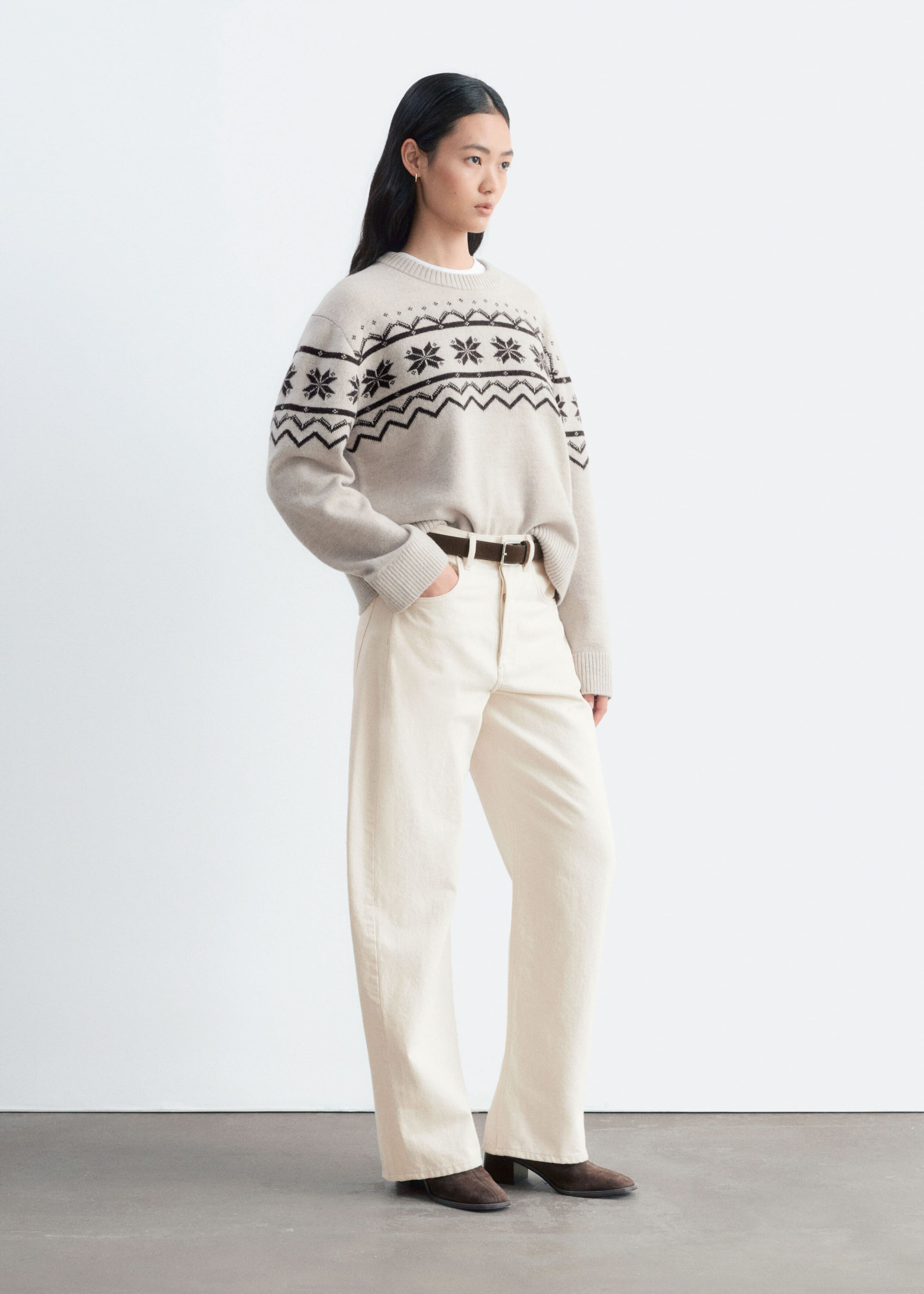 Pullover aus Wolle und Baumwolle - Graubraun - Lookbook