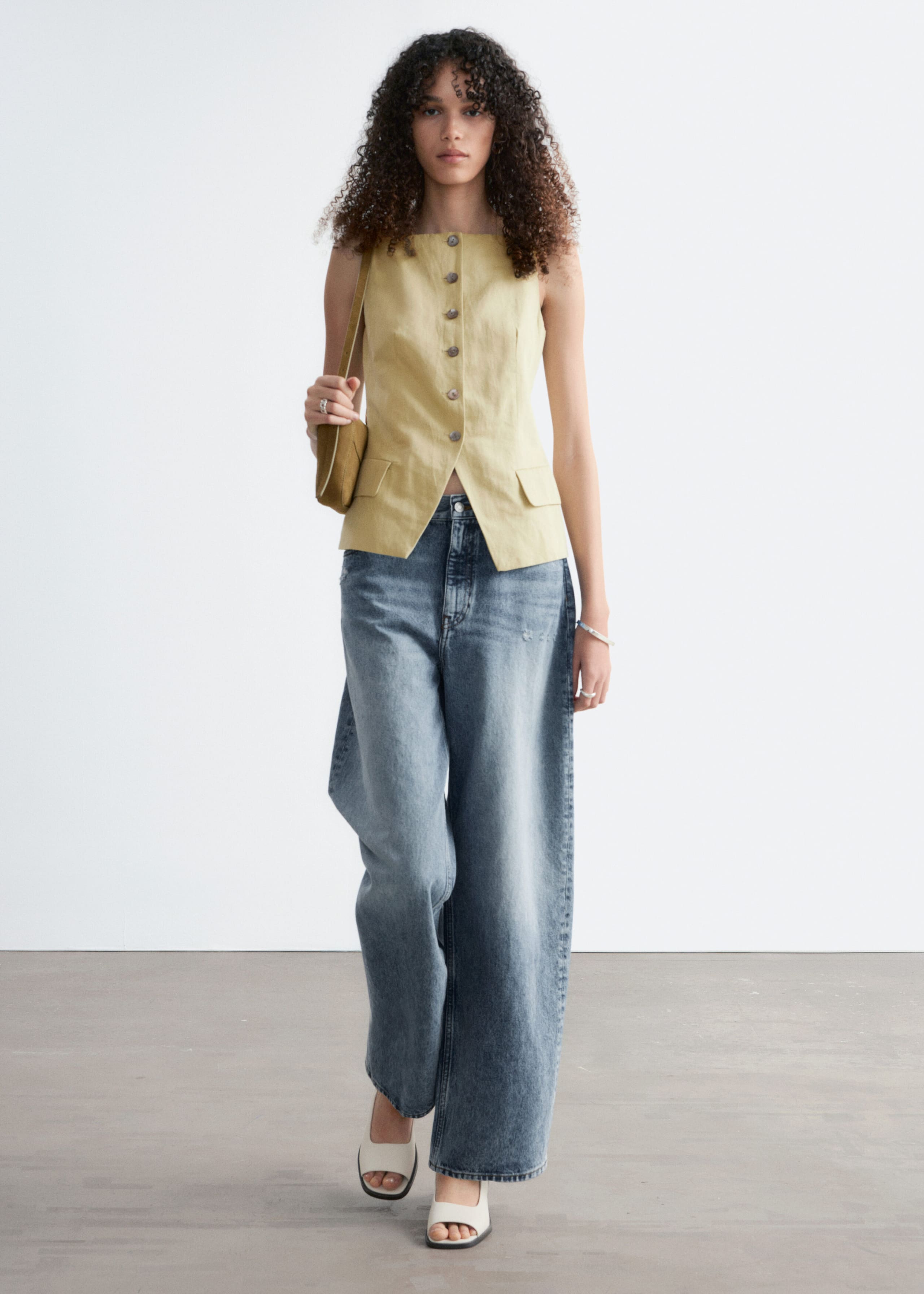 Tailored Vest Top - Yellow - Lookbook