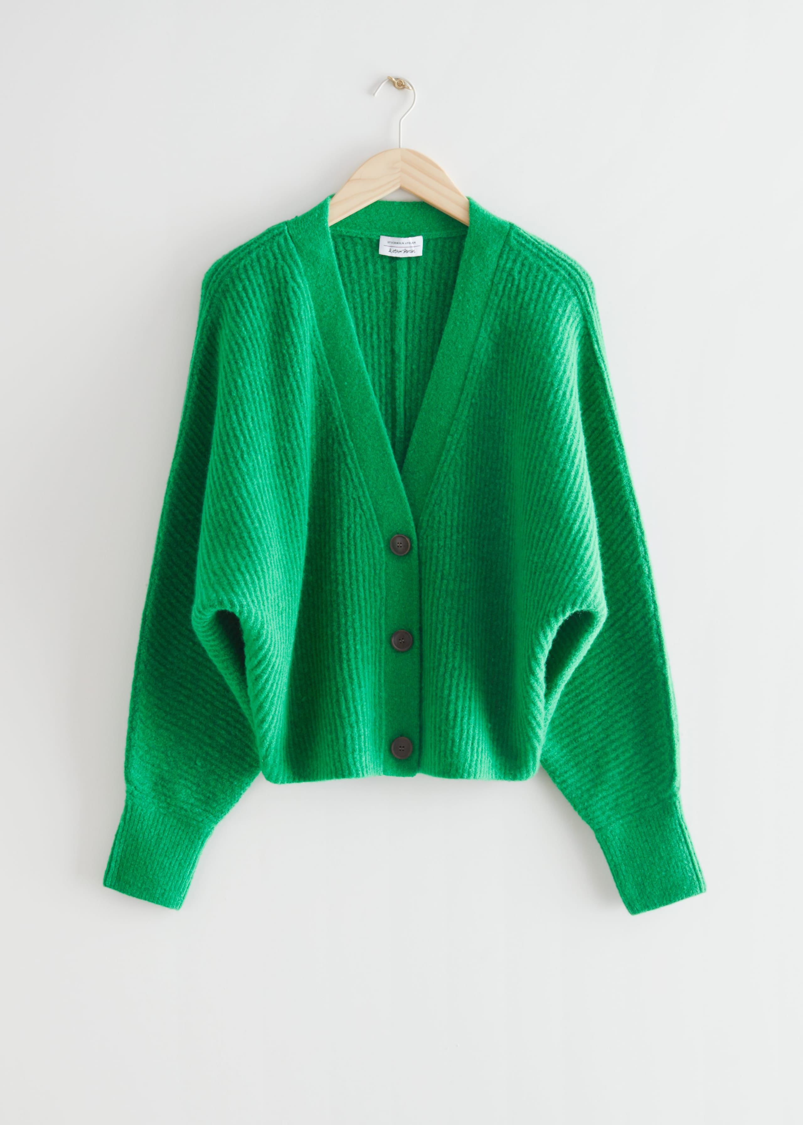 Voluminous Rib Knit Cardigan - Green - Bodegón