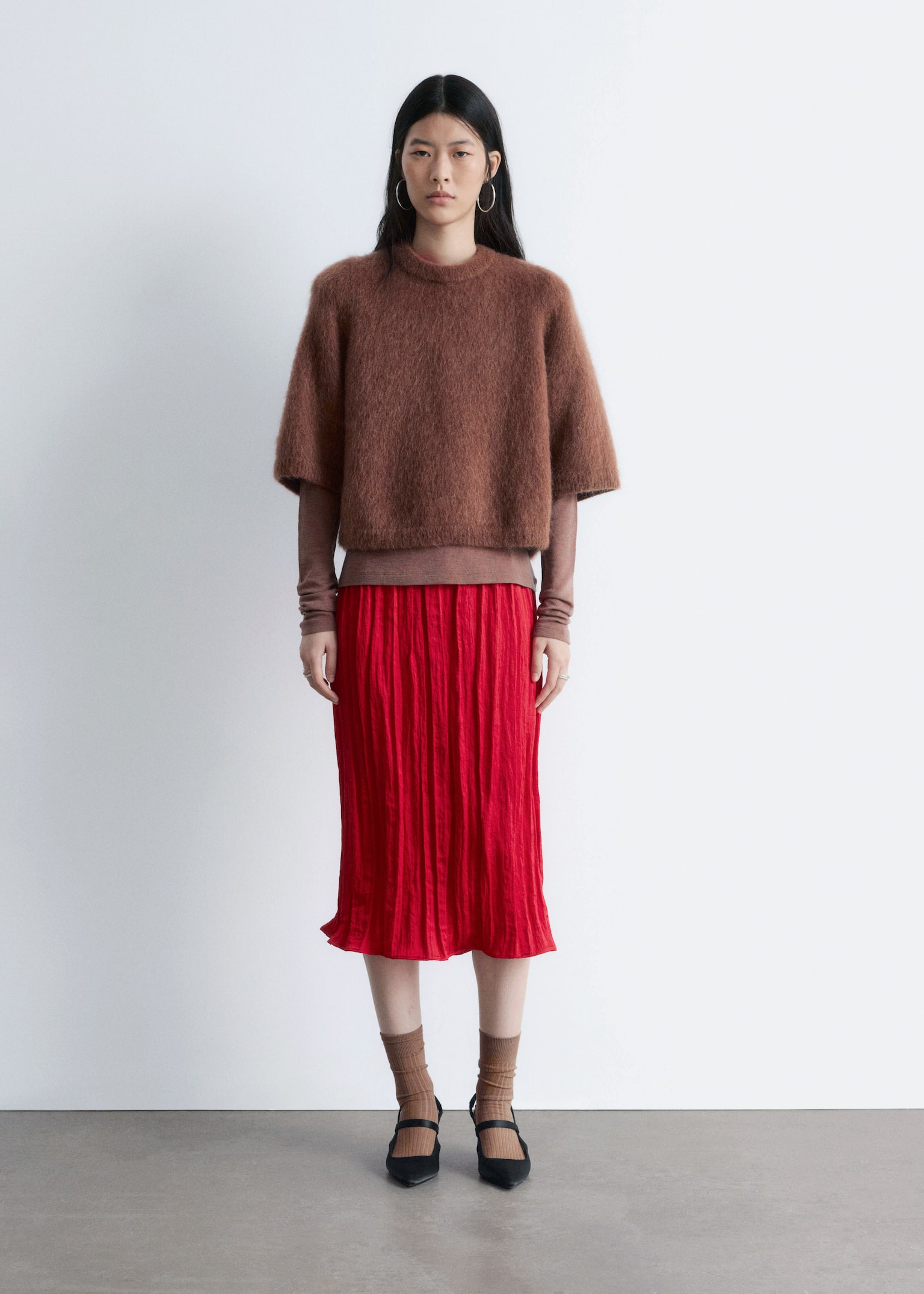 חולצת טריקו סרוגה מתערובת מוהייר - חום - 2