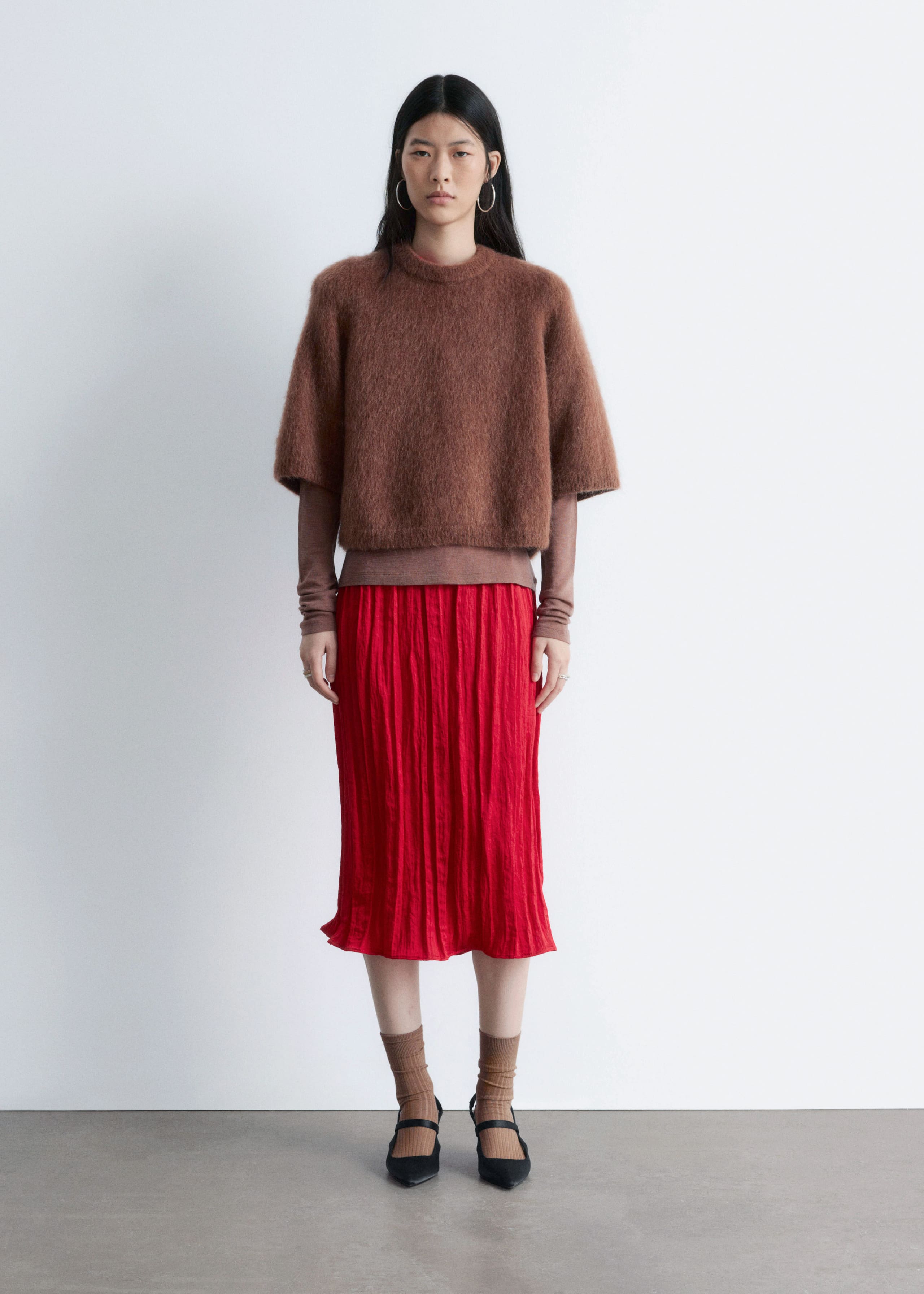 T-shirt en maille de mohair mélangé - Rouge - Lookbook