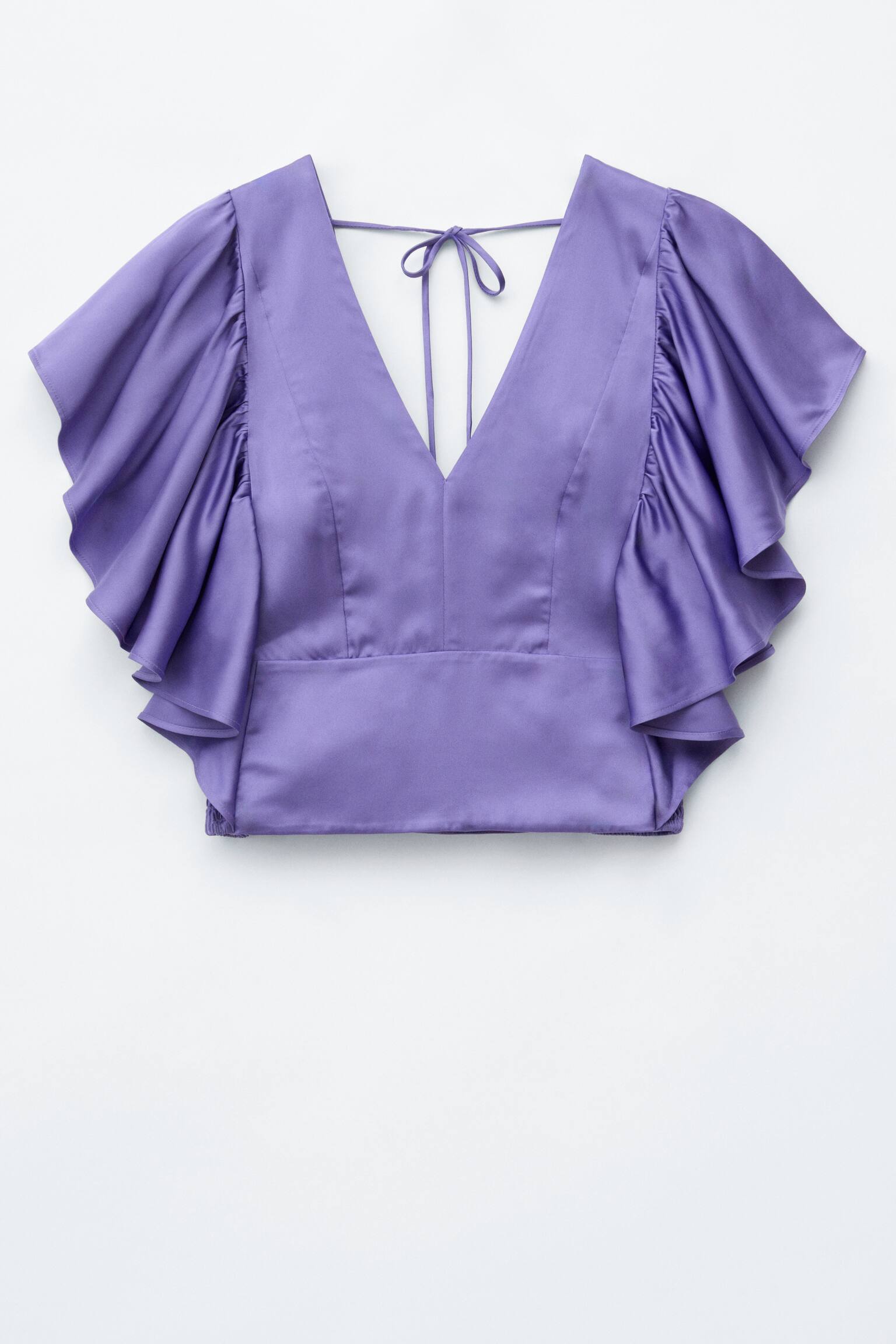 Bluse mit Rüschen und V-Ausschnitt-Purple - 1