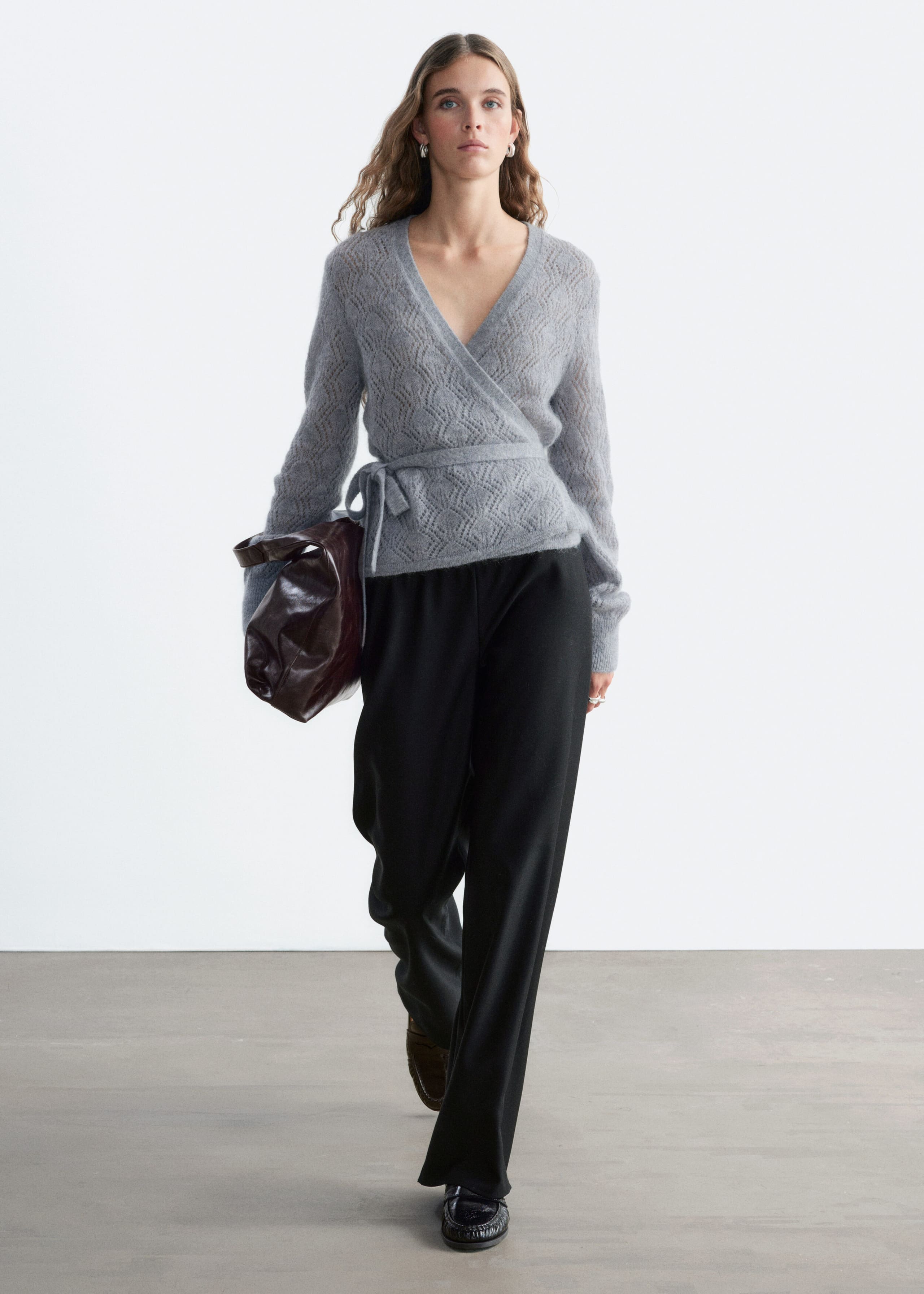Mohair-Blend Pointelle Cardigan - Grey - Still Life