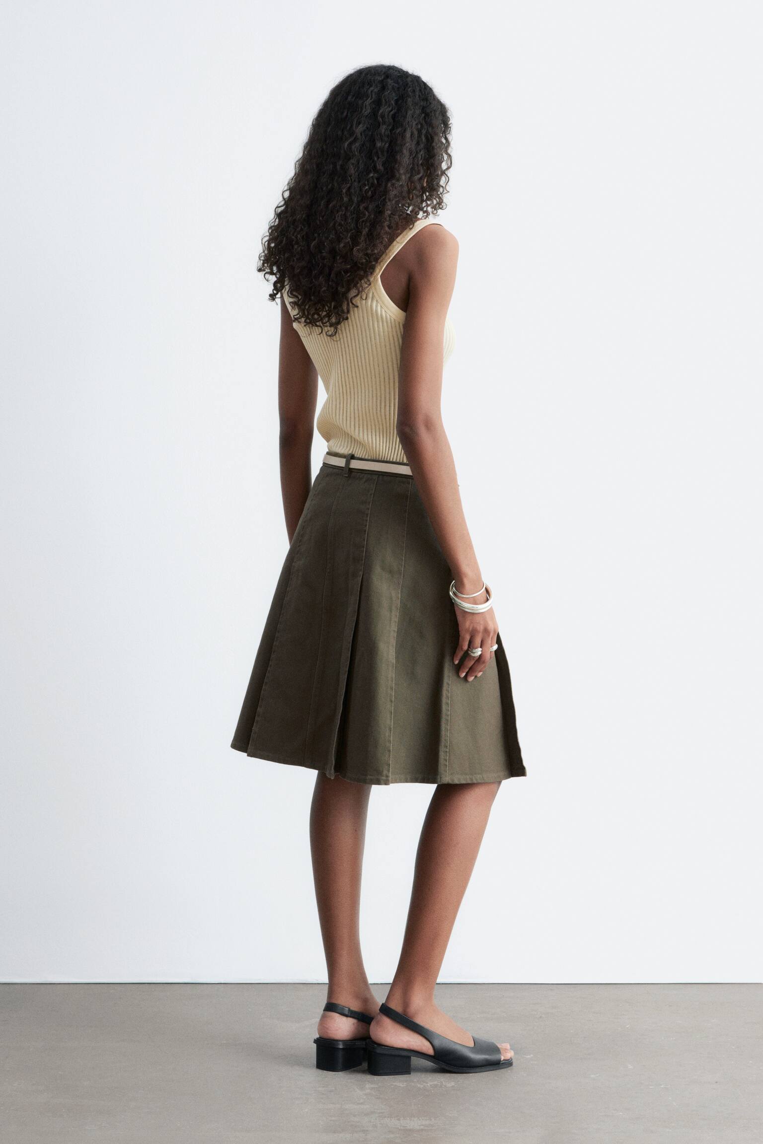 Pleated Cotton Midi Skirt - 6