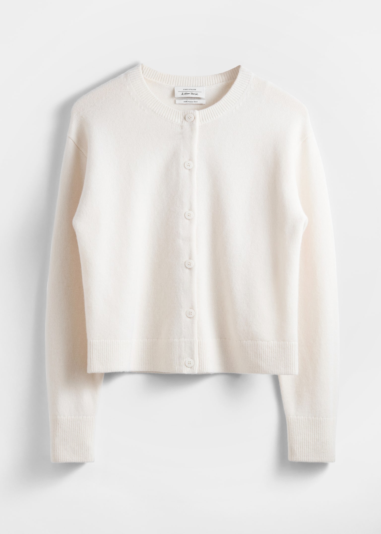Kastenförmige Strickjacke aus Merinowolle - Creme/Dunkelrot