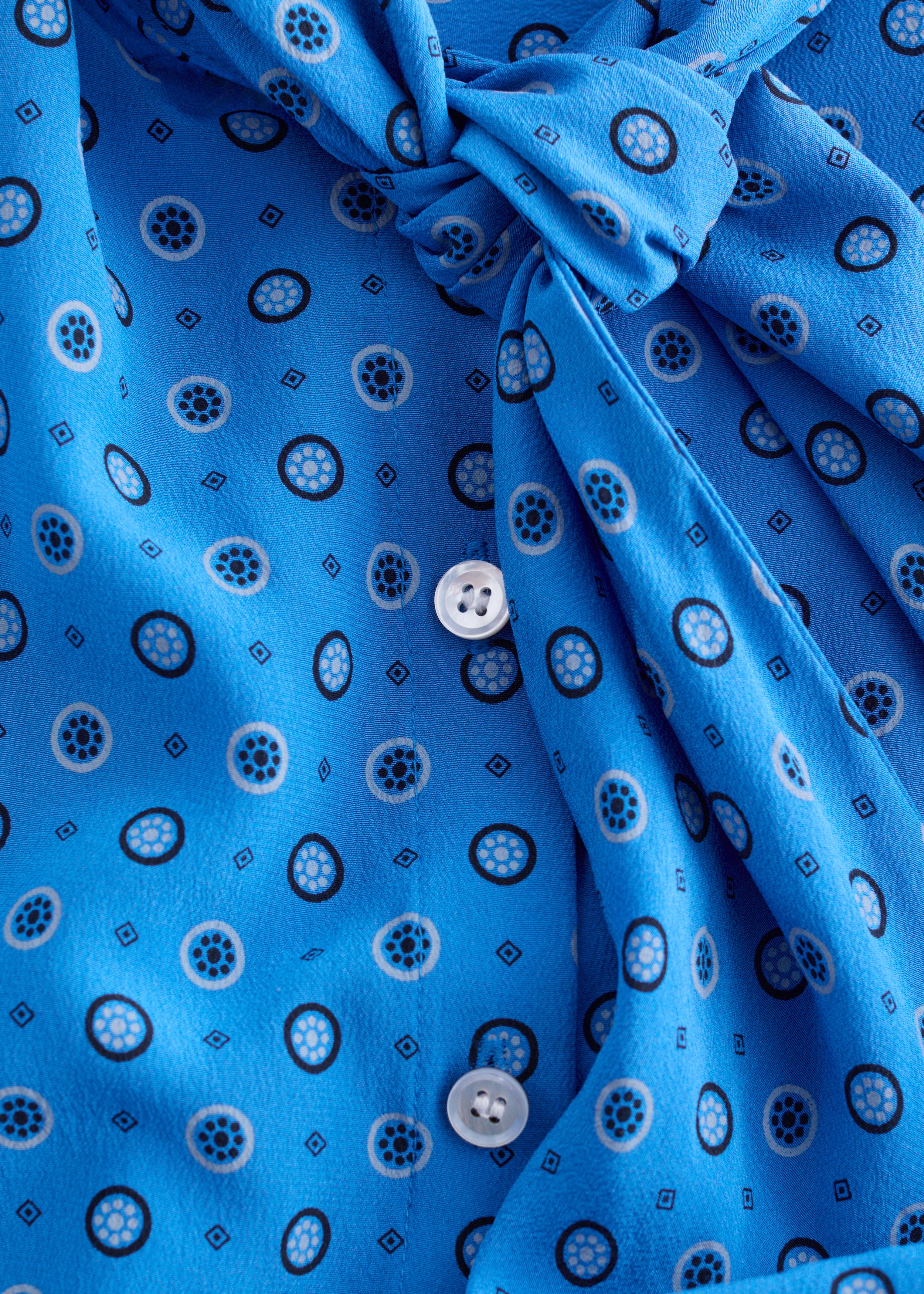 Printed Tie-Neck Silk Blouse - Bright Blue/Pattern - & Other