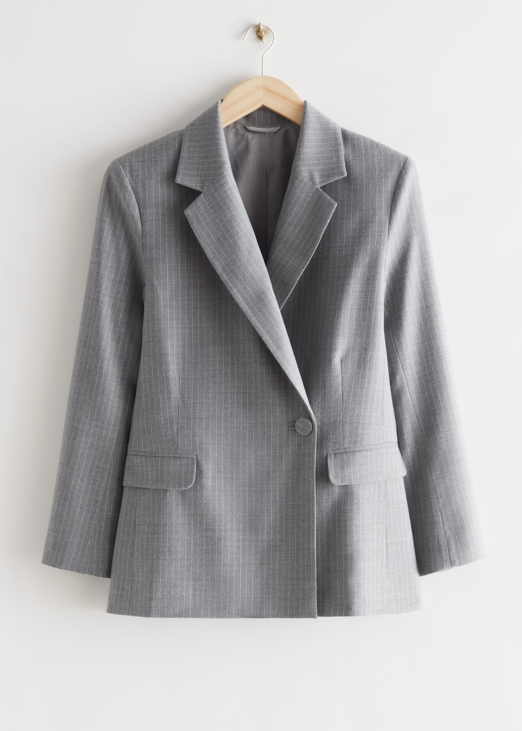 Oversized Single Button Blazer - Grey Pinstripe - Bodegón