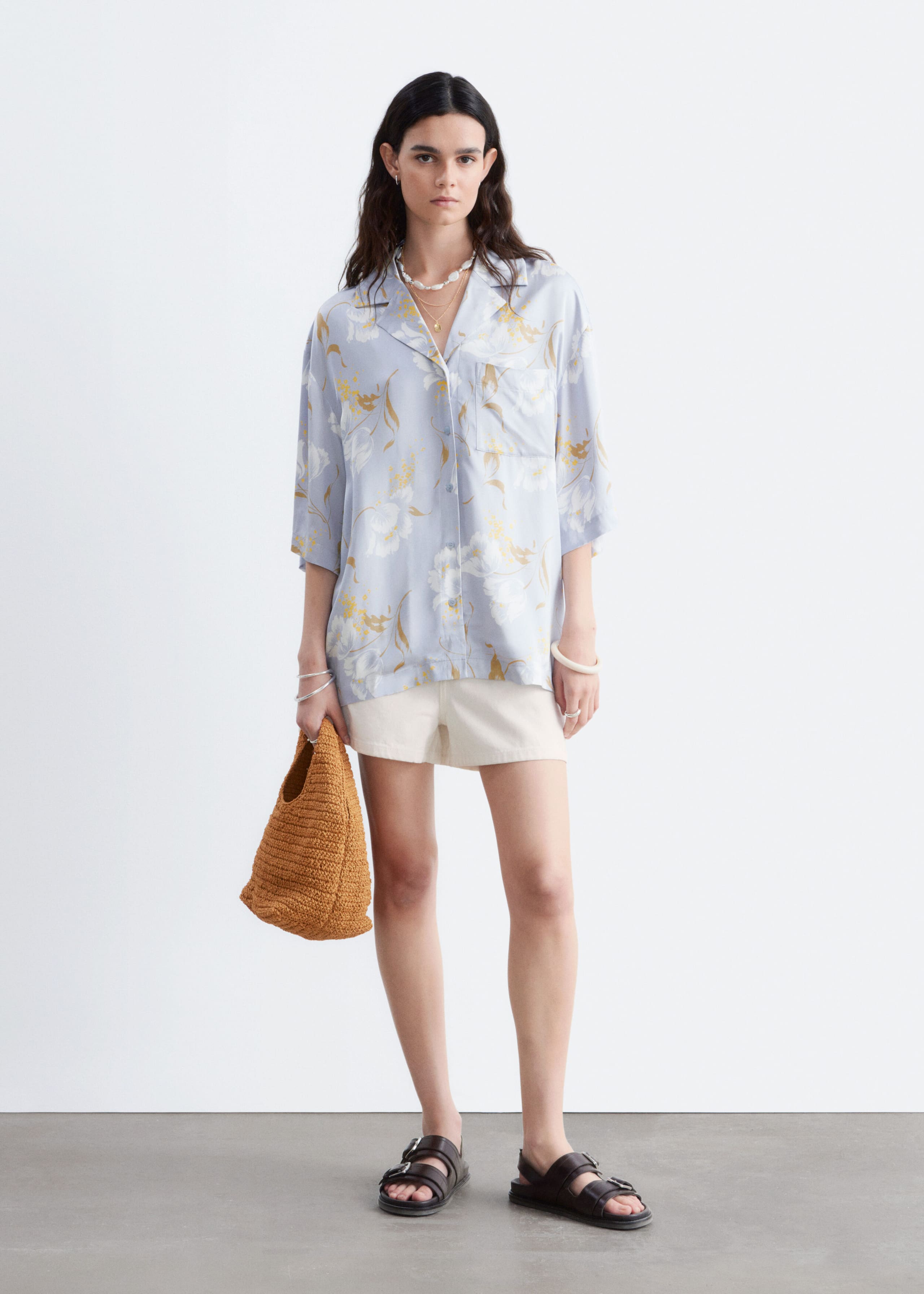 Oversized Resort Shirt - Bleu clair / Motif fleuri - Lookbook