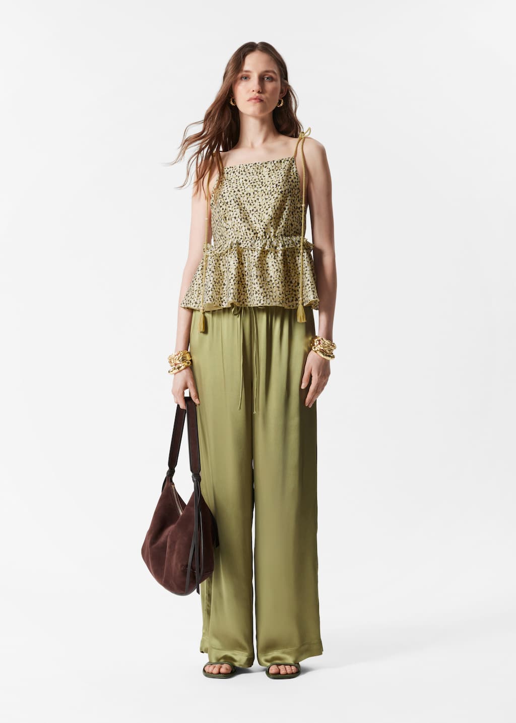 Peplum-Frill Strap Top - Orange - Lookbook