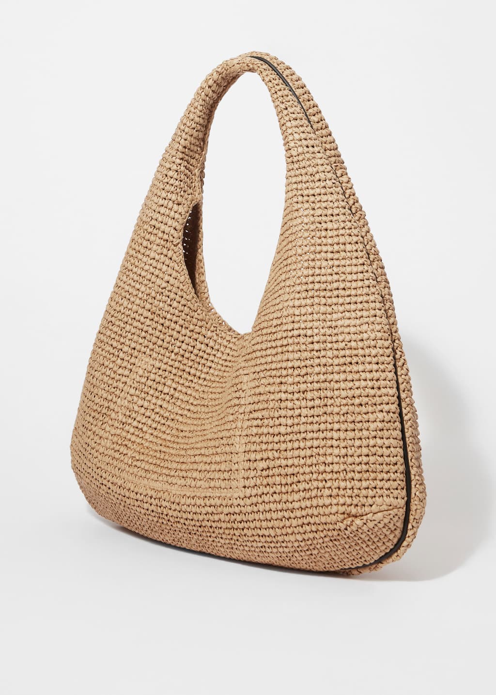 Image of Leather-Piping Straw Shoulder Bag