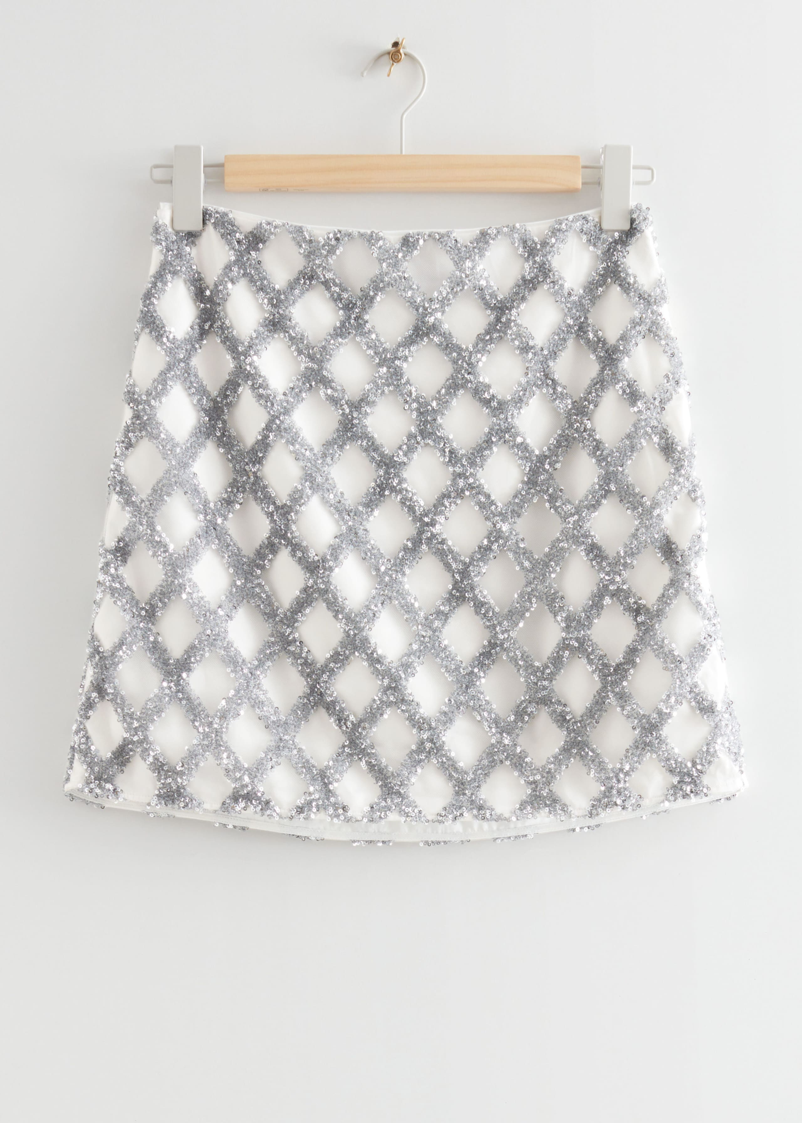 Sparkly High Waisted Mini Skirt - White Sparkly - Still Life