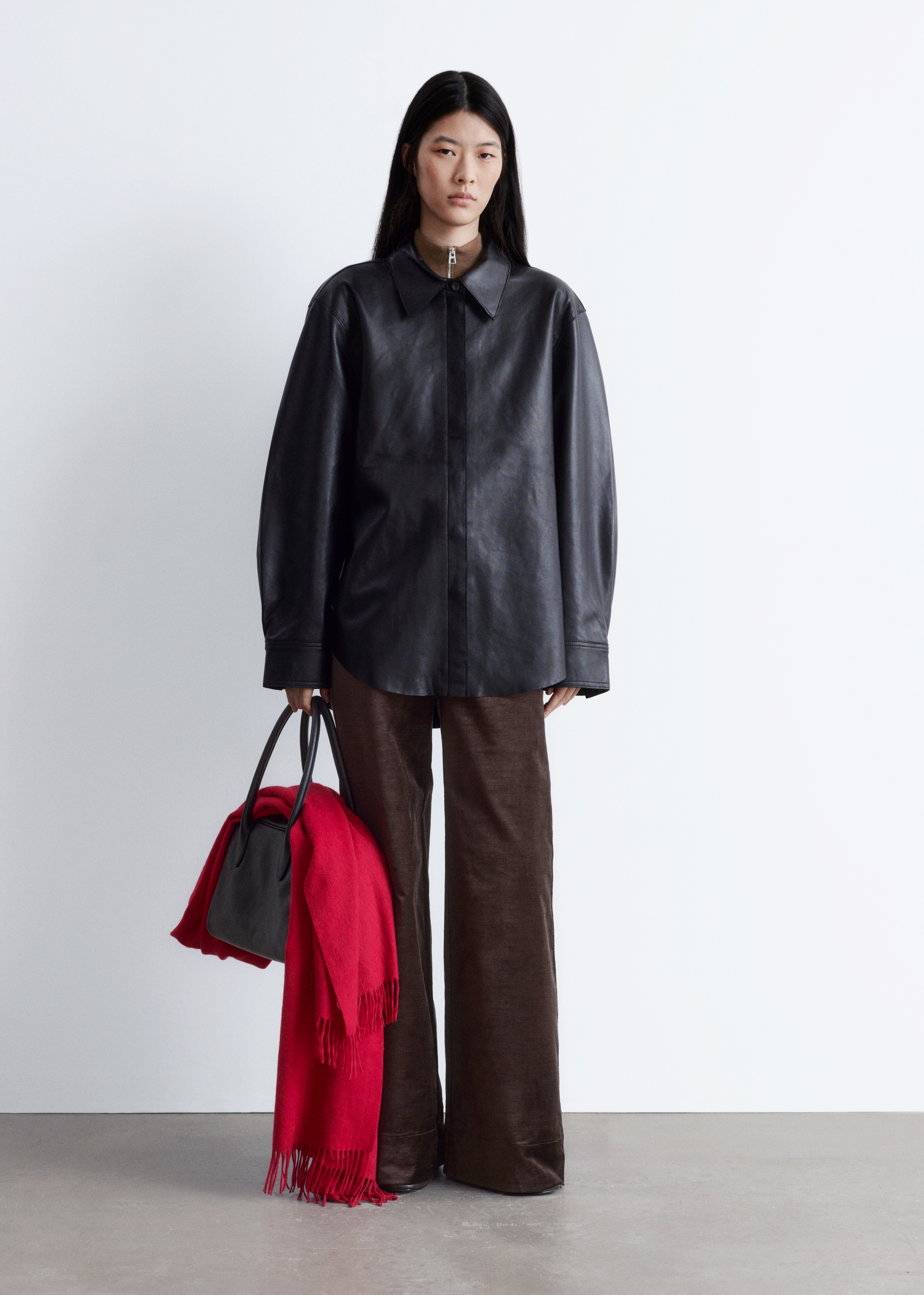 Chemise oversize en cuir - Noir