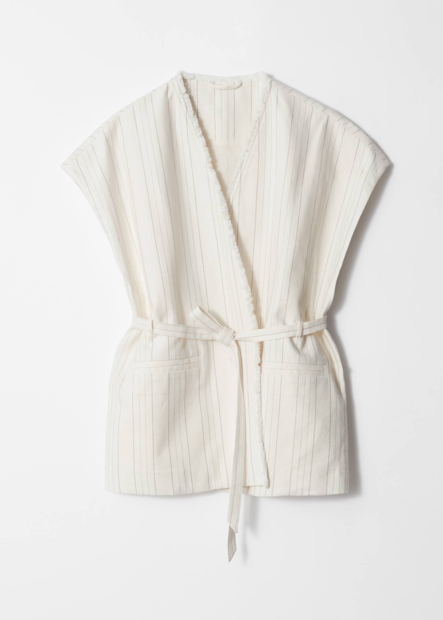 Gilet met overslag en onafgewerkte rand - Wit met krijtstrepen - 2