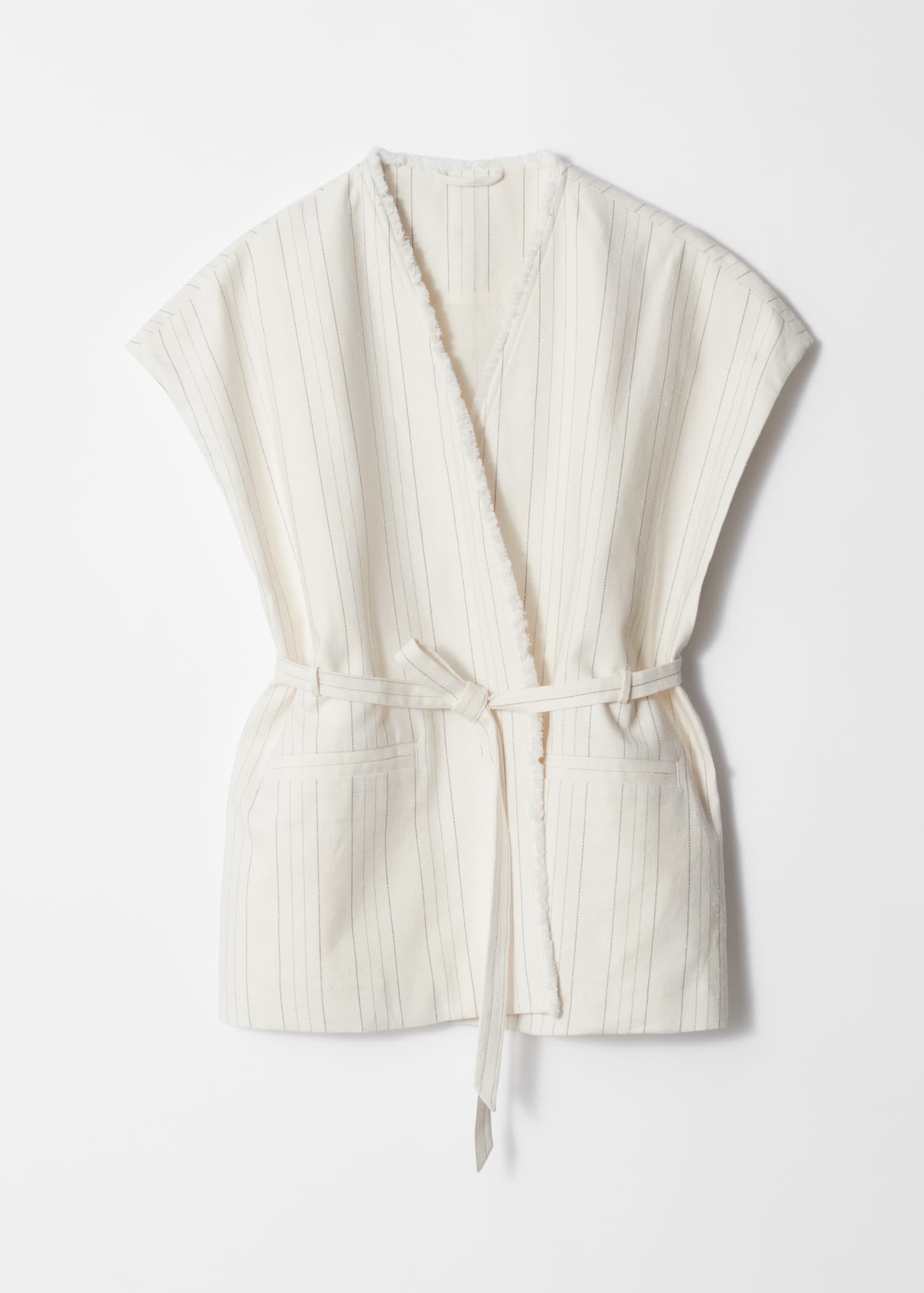 Vestă petrecută cu margini nefinisate - White Pinstripe
